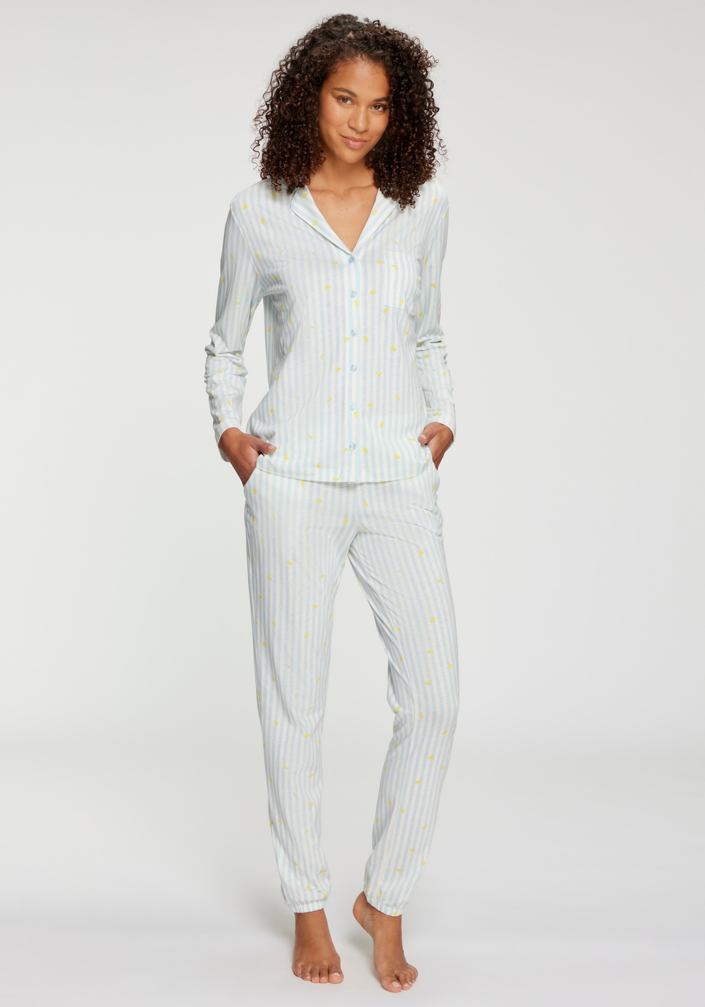 Vivance Dreams by Lascana Pyjamaoberteil mit süßem Streifen- und Früchtedruck