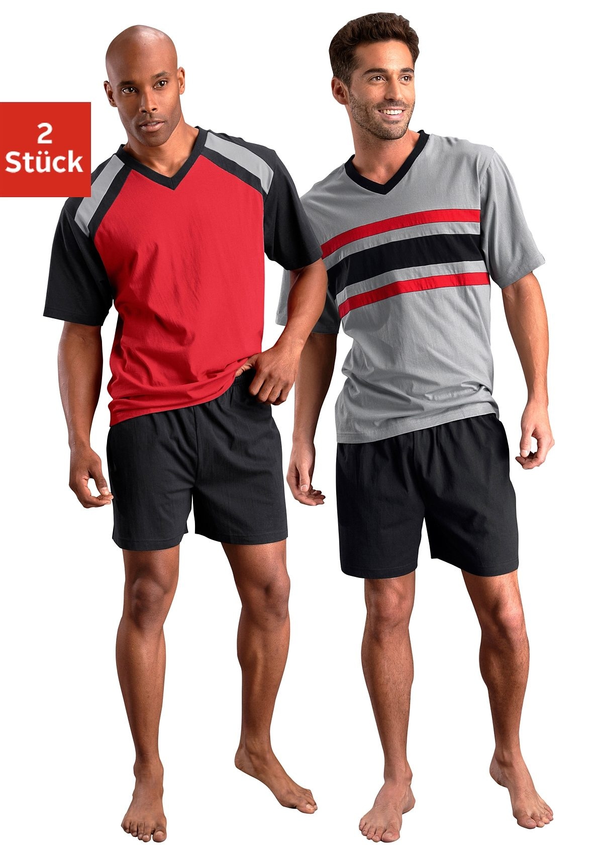 le jogger® Pyjama, (Packung, 4 tlg., 2 Stück), Schlafanzug mit kontrastfarbigen Einsätzen