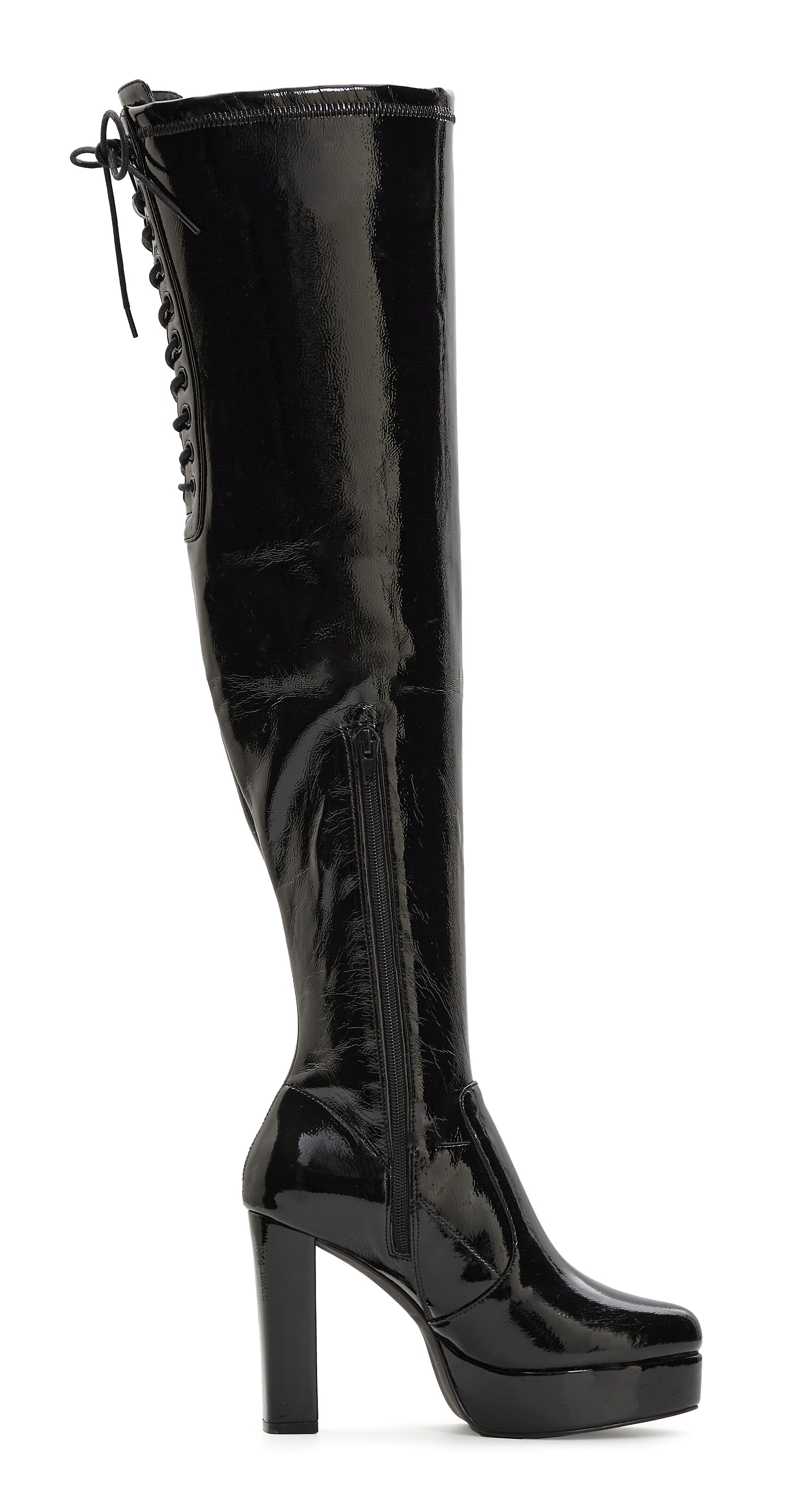 LASCANA Belle Affaire Overkneestiefel »High-Heel-Stiefelette mit Plateau,«  in erotischer Lack-Optik