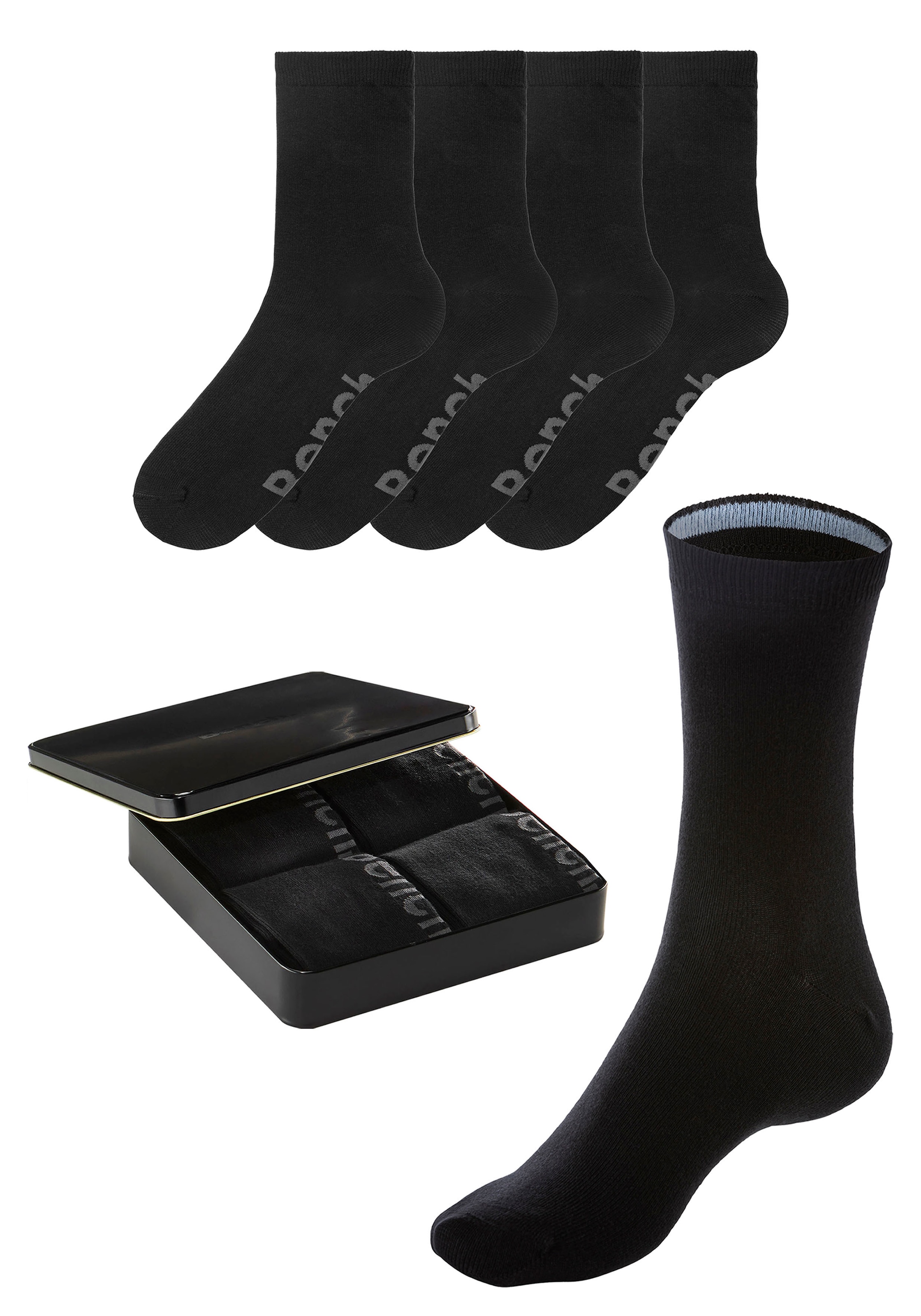 Bench. Socken, (Dose, 4 Paar), mit farbigen Innenbündchen, sortiert in edler Geschenkdose