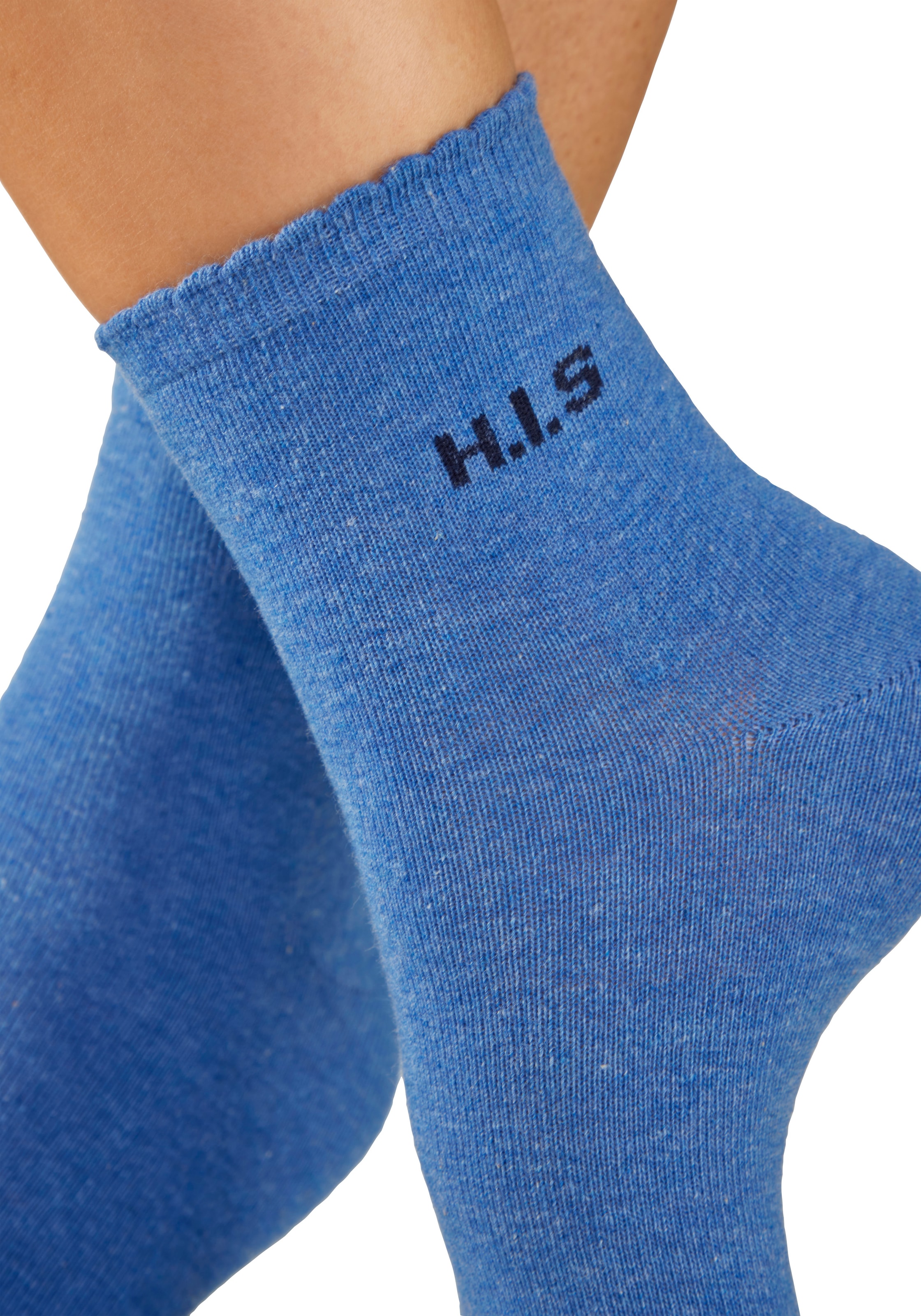 H.I.S Kurzsocken »Damen uni und meliert für die ganze Woche« Packung, 7 Paar tlg. mit gewelltem Bündchen