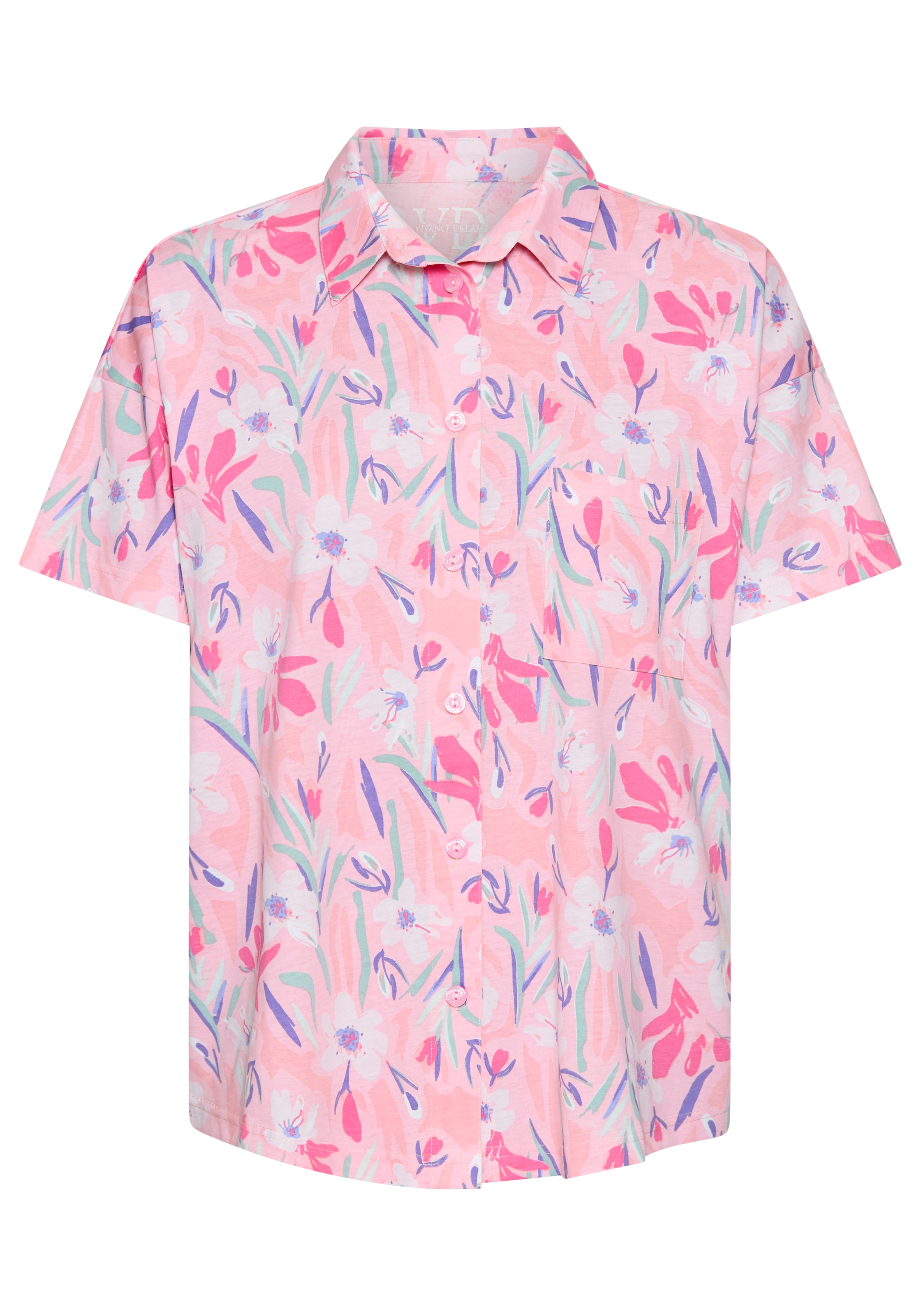 Vivance Dreams Pyjamaoberteil Schöner Blumen- oder Streifendruck