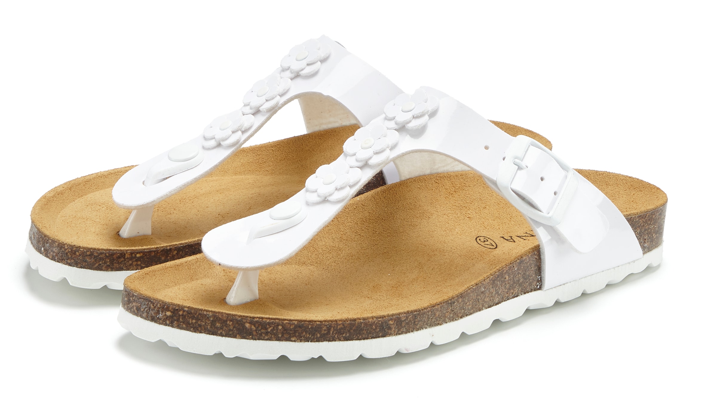 LASCANA Zehentrenner »Sandale, Pantolette, offener Schuh, Sommerschuh,«  mit komfortablem Korkfußbett