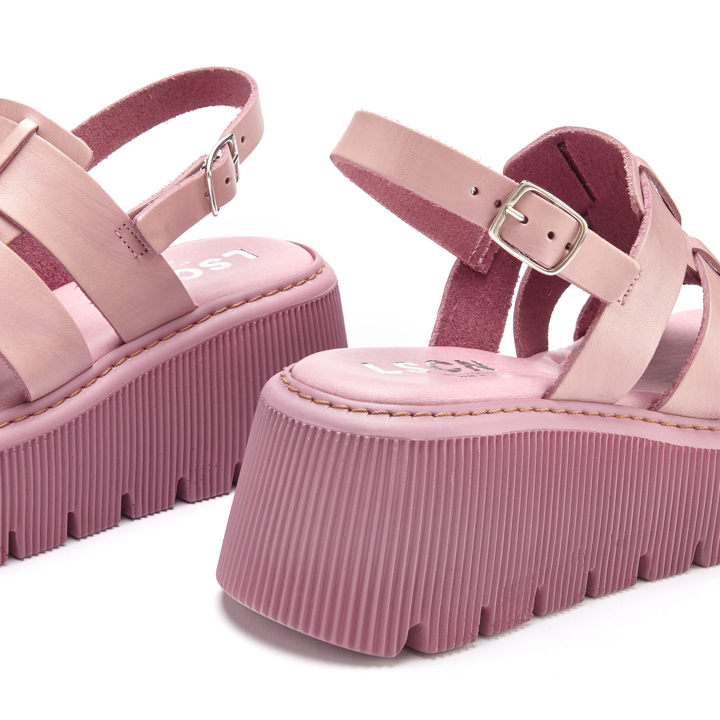 LSCN by LASCANA Sandalette »Sommerschuh«, Sandale, Sommerschuh, Pantolette aus Leder mit Plateau