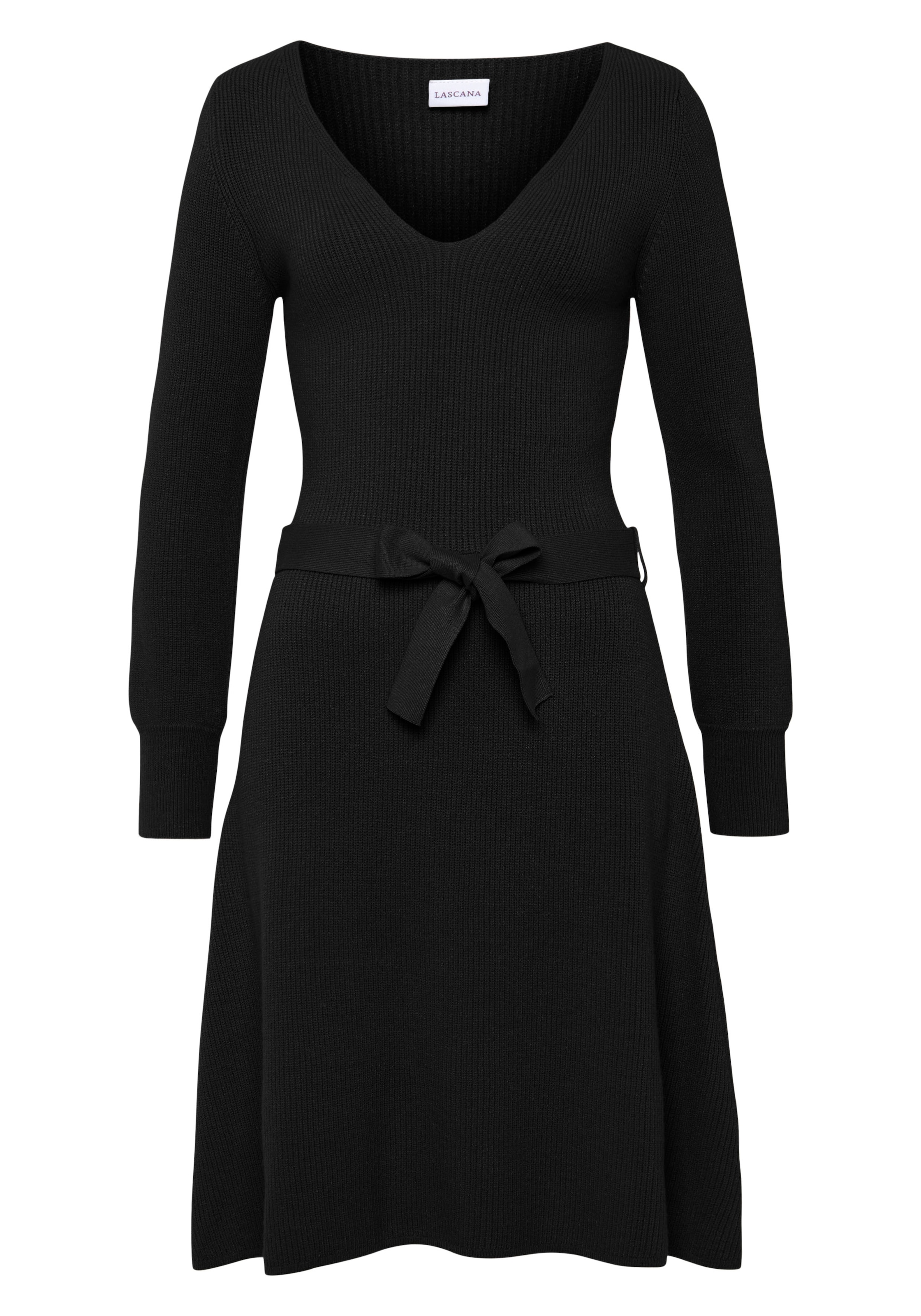 LASCANA Strickkleid, (mit Bindegürtel), und V-Ausschnitt, Herbst- Winterkleid, casual-elegant