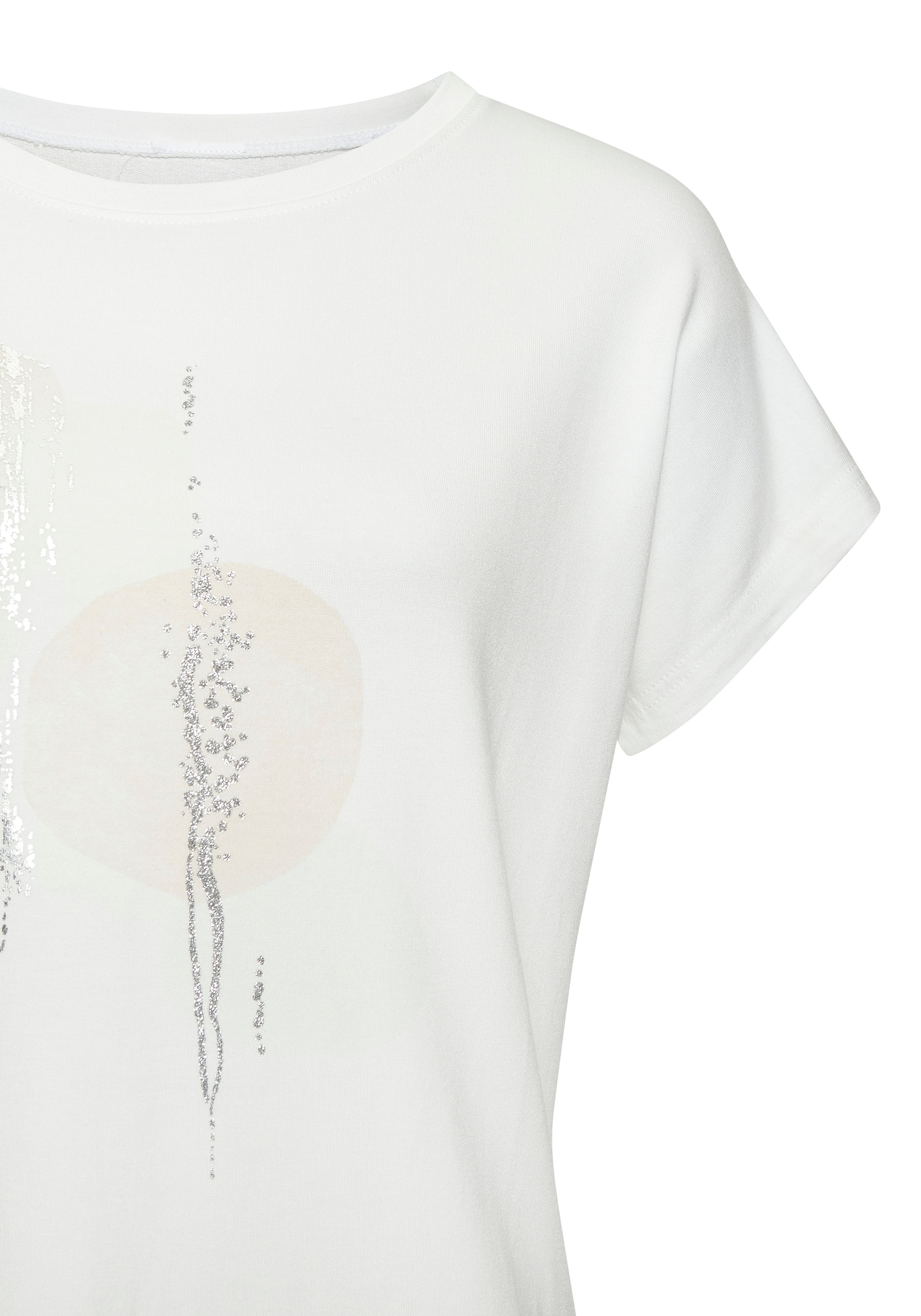LASCANA Rundhalsshirt »mit schimmerndem Folienprint«, aus hochwertiger French Terry-Qualität aus Viskose