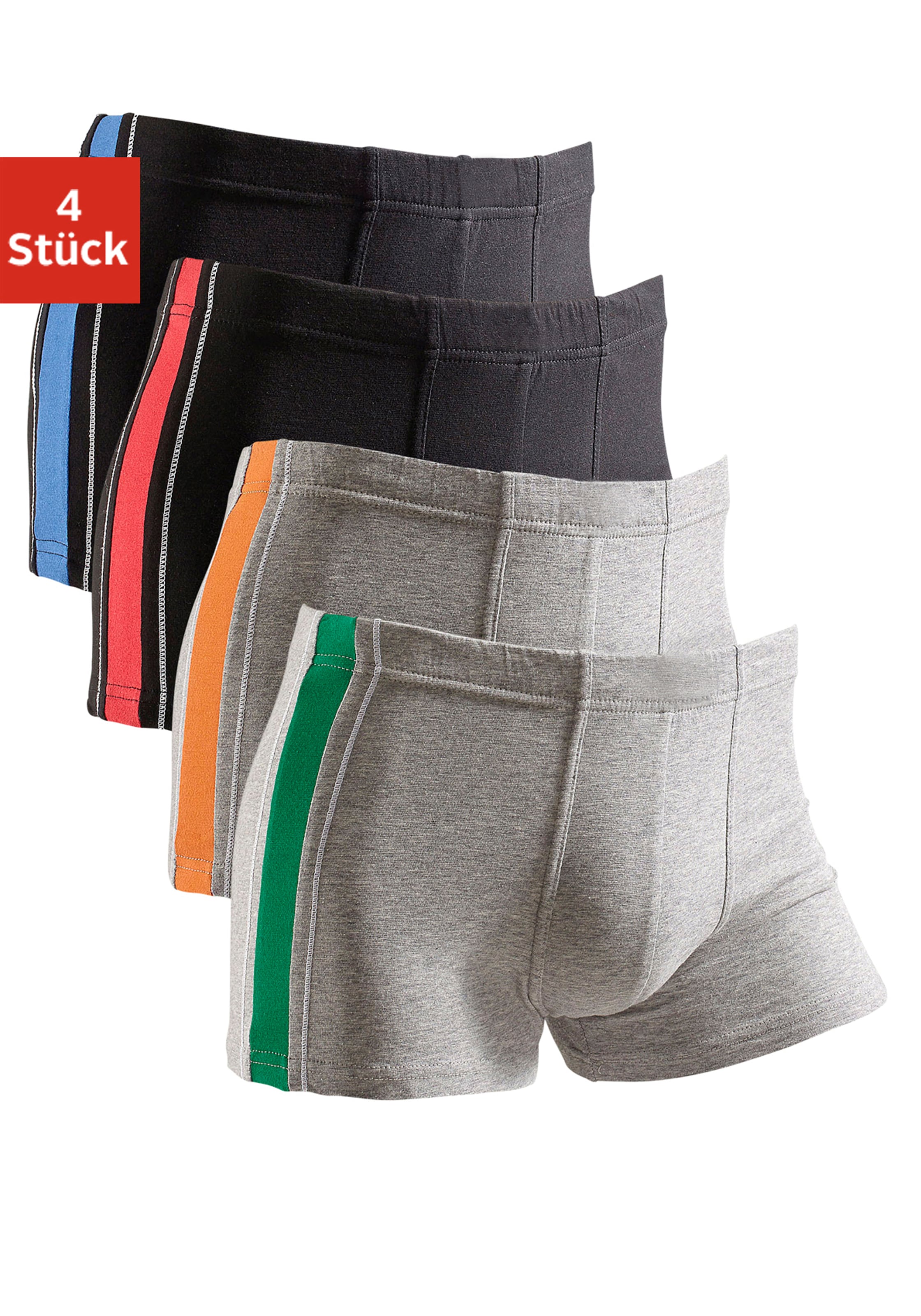 AUTHENTIC UNDERWEAR Boxer »Boxershorts für Herren« Packung, 4 Stk. mit kontrastfarbigen Streifen seitlich