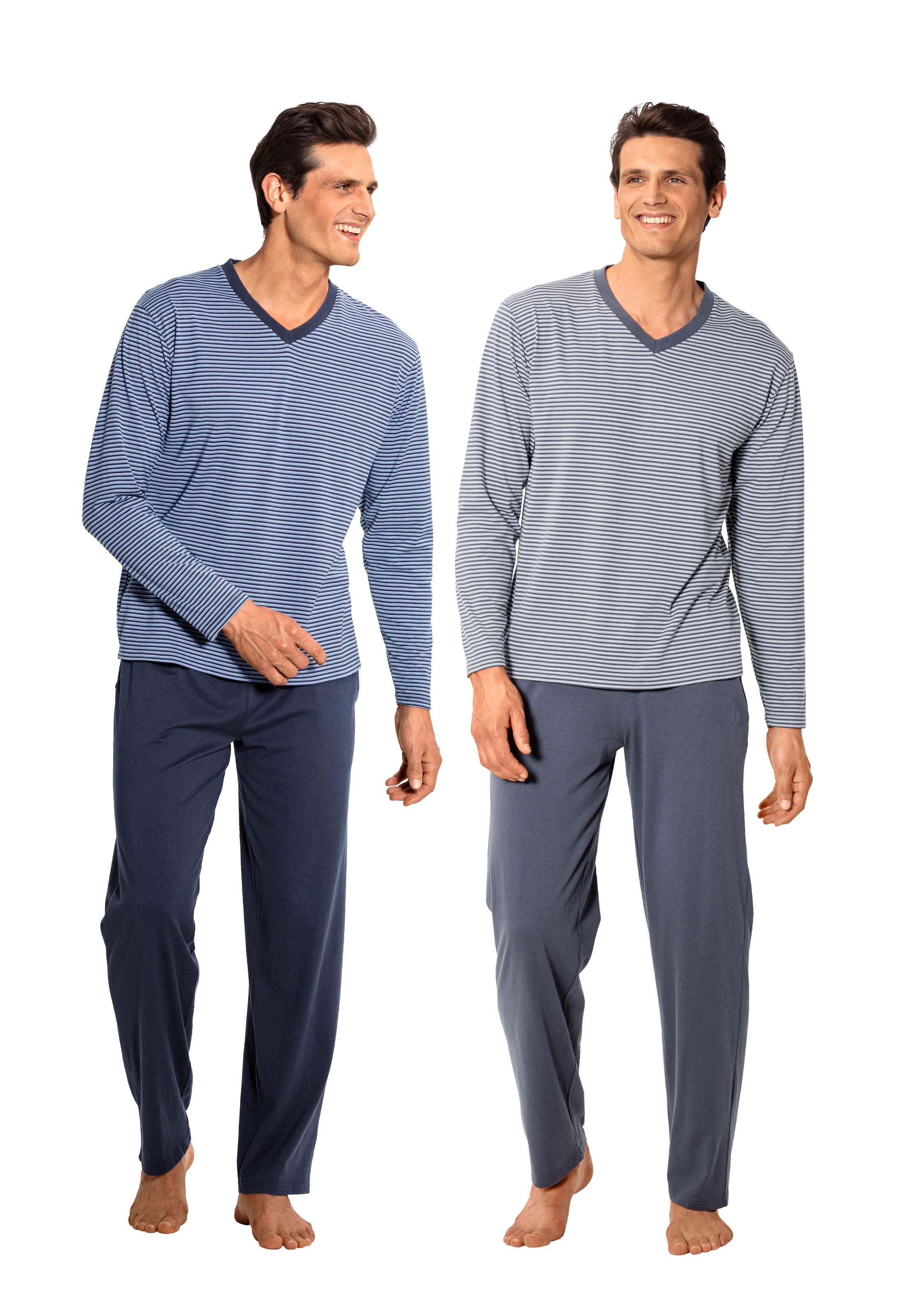 le jogger® Pyjama, (Packung, 4 tlg., 2 Stück), Schlafanzug mit garngefärbten Streifen