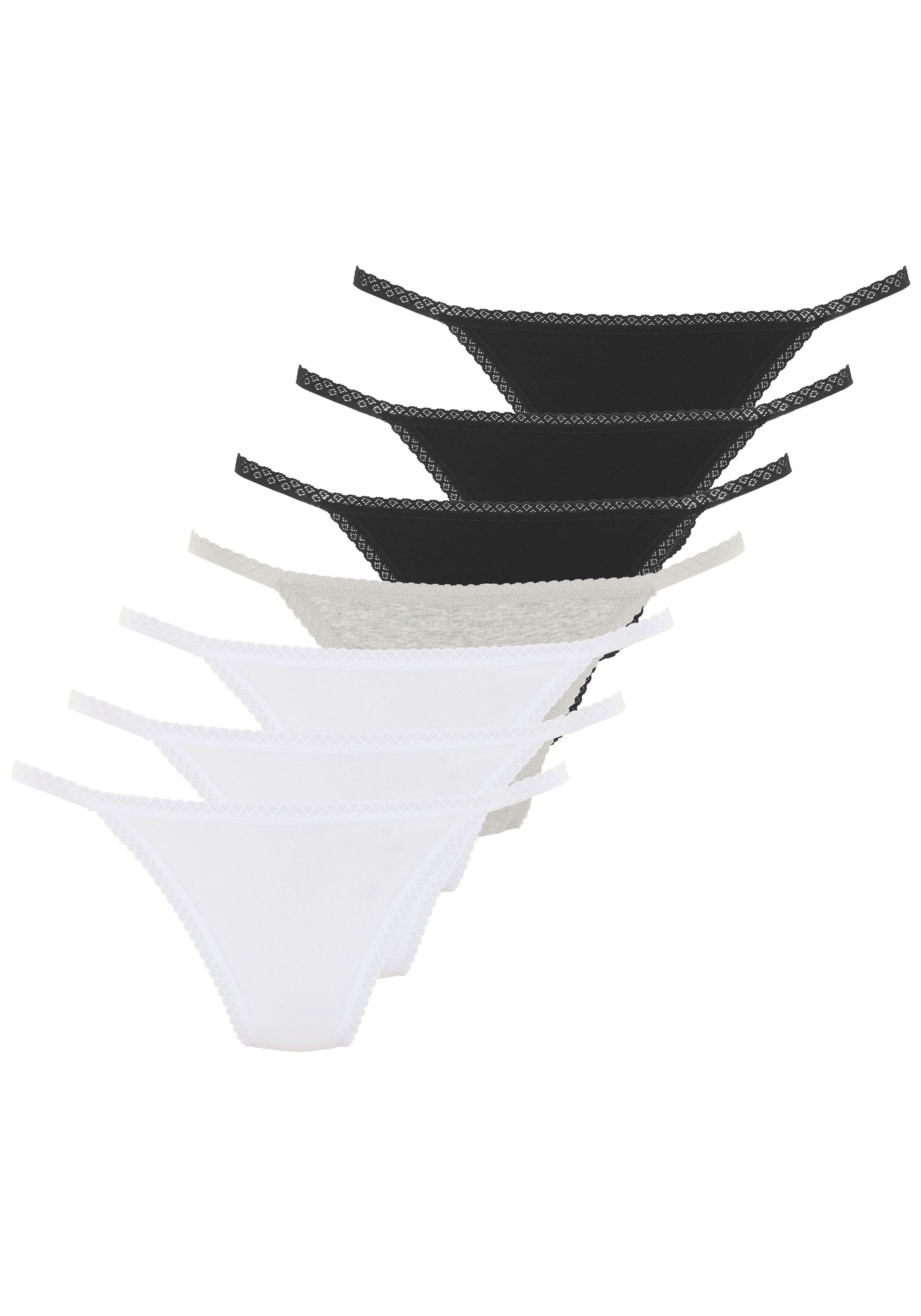 Vivance String, (7er-Pack), mit feiner Spitzeneinfassung und aus weicher Baumwollqualität