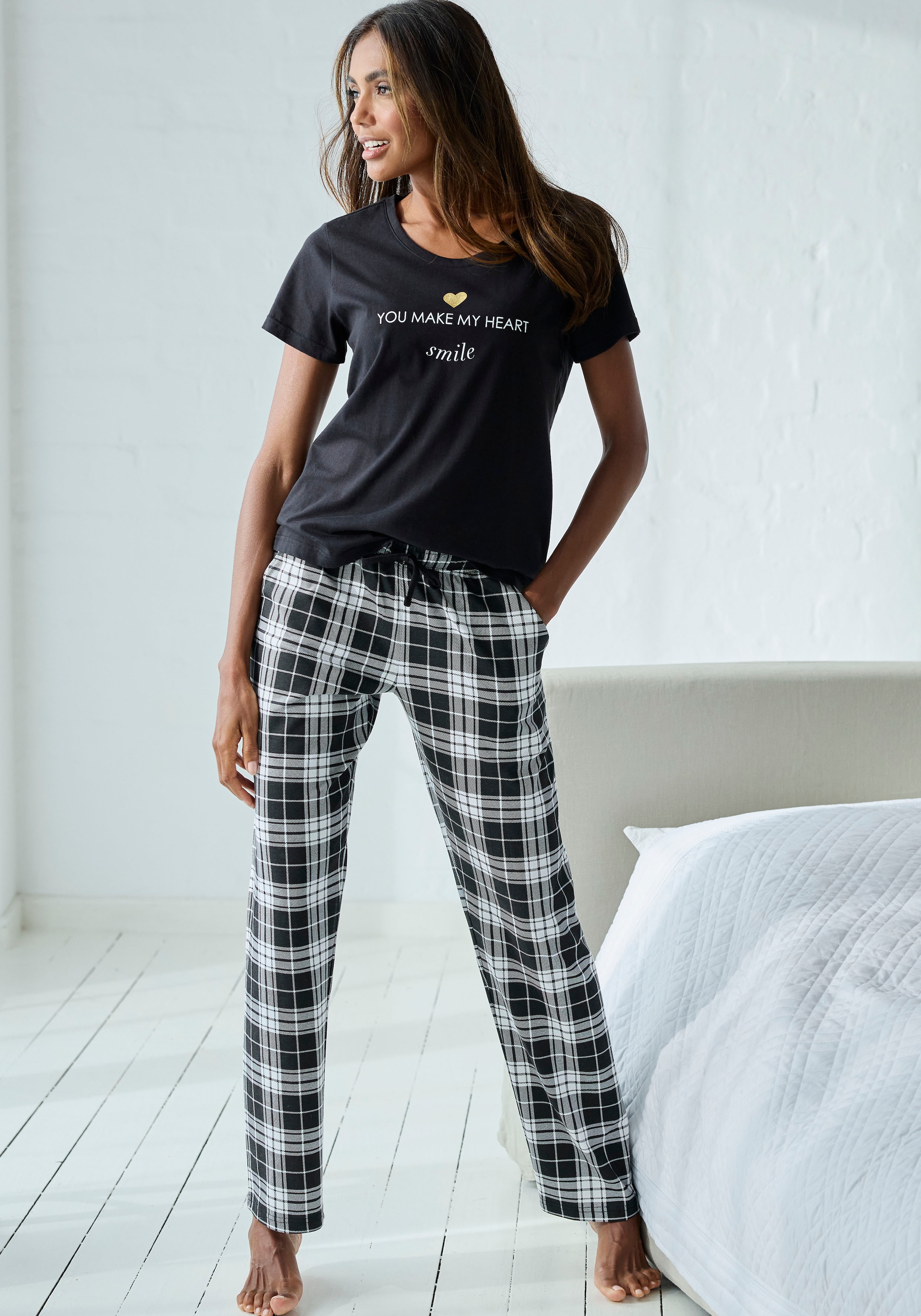 Vivance Dreams Pyjamahose, mit Schwarz-Weiß-Druck
