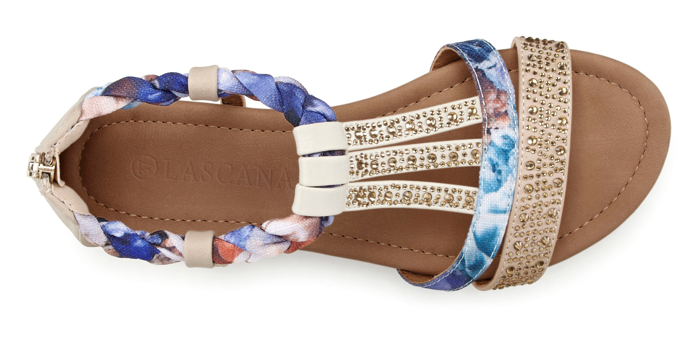 LASCANA Sandale »Sommerschuh«, Sandalette, Sommerschuh mit Verzierung und kleinem Keilabsatz VEGAN