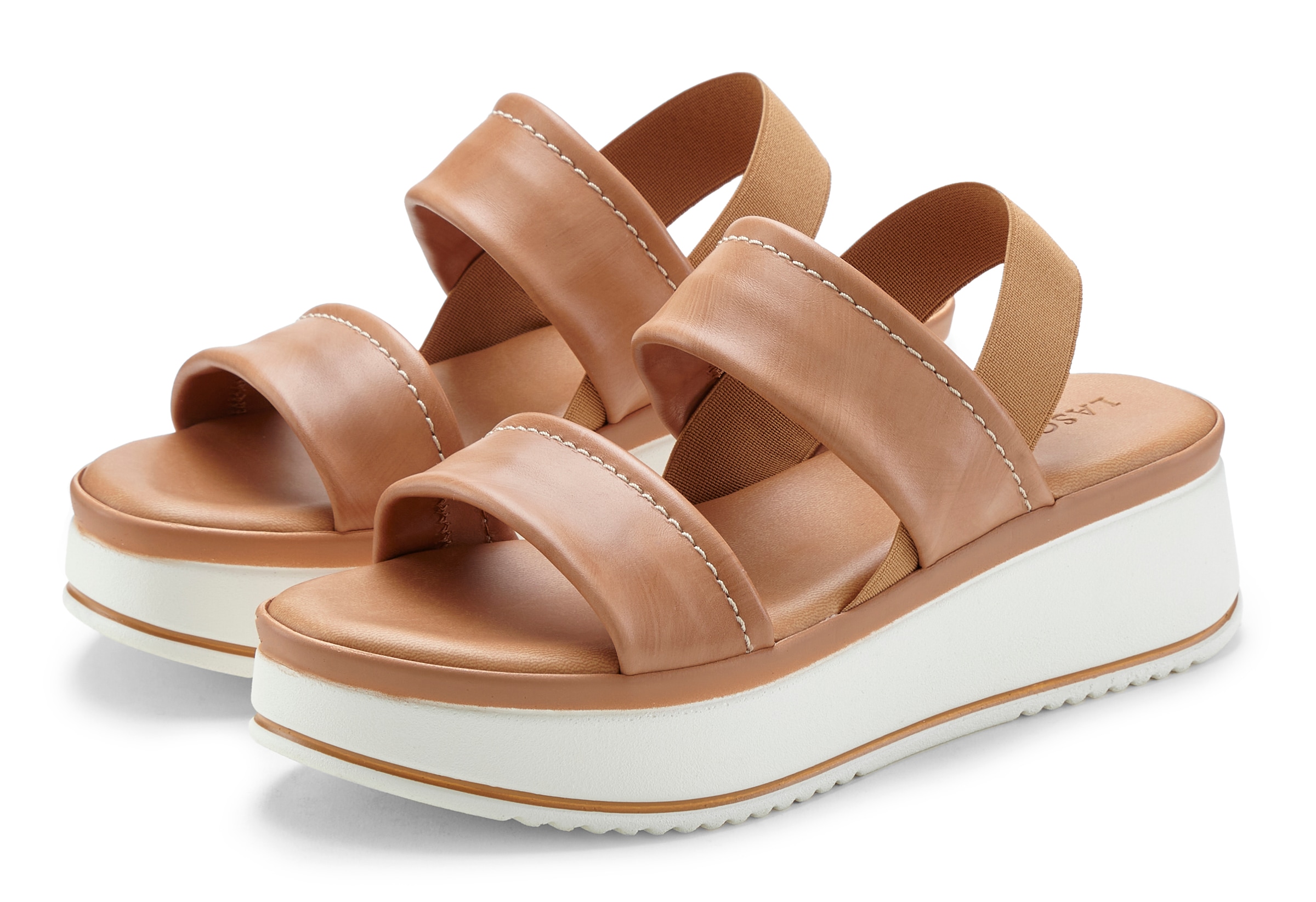 LASCANA Plateausandaletten »Sommerschuh, Sandale, Sandalette, offener Schuh,«, Sandalette aus Leder mit modisch bequemer Plateausohle