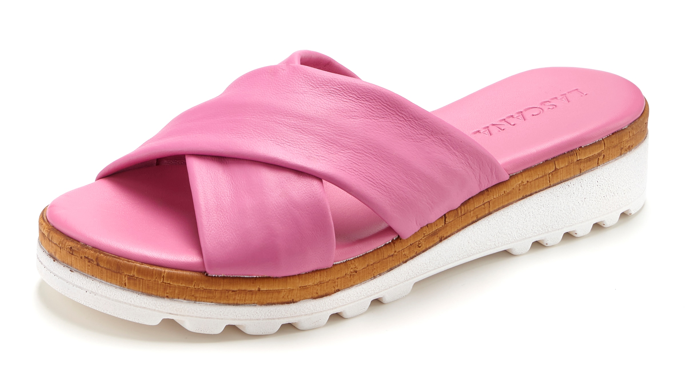 LASCANA Pantolette »Sandale, Sommerschuh, Mule, offener Schuh,«  aus Leder mit dezentem Keilabsatz