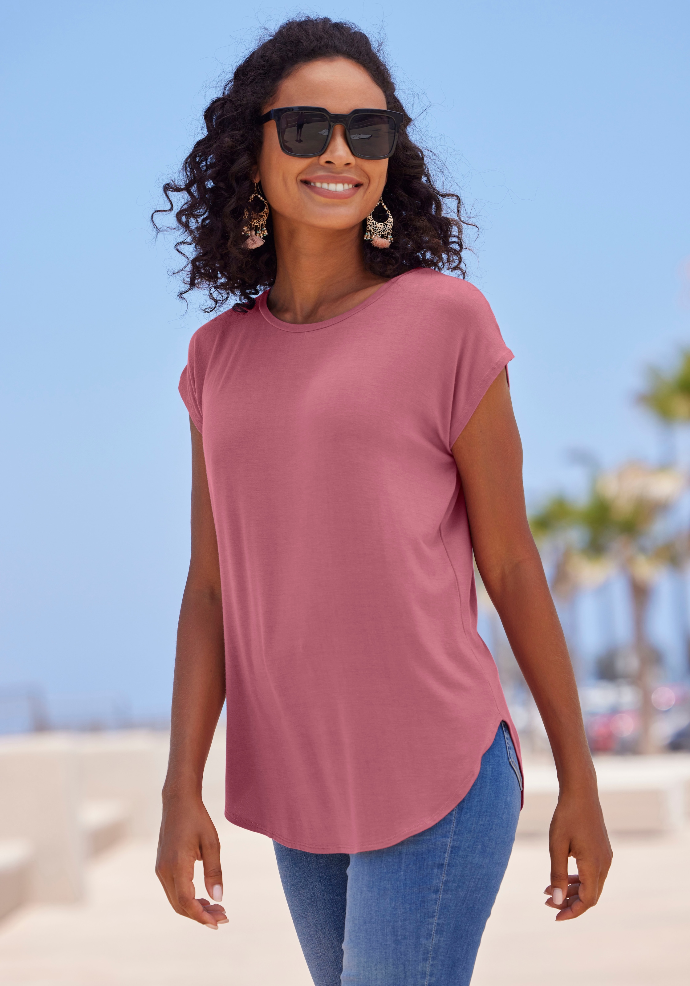 LASCANA Longshirt »mit stark gerundetem Saum«, (2er-Pack), aus weichem Viskose-Stretch