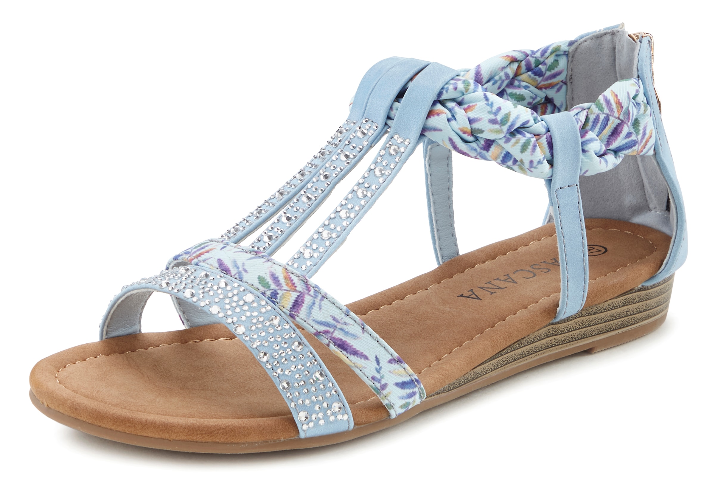 LASCANA Sandale »Sommerschuh«, Sandalette, Sommerschuh mit Verzierung und kleinem Keilabsatz VEGAN