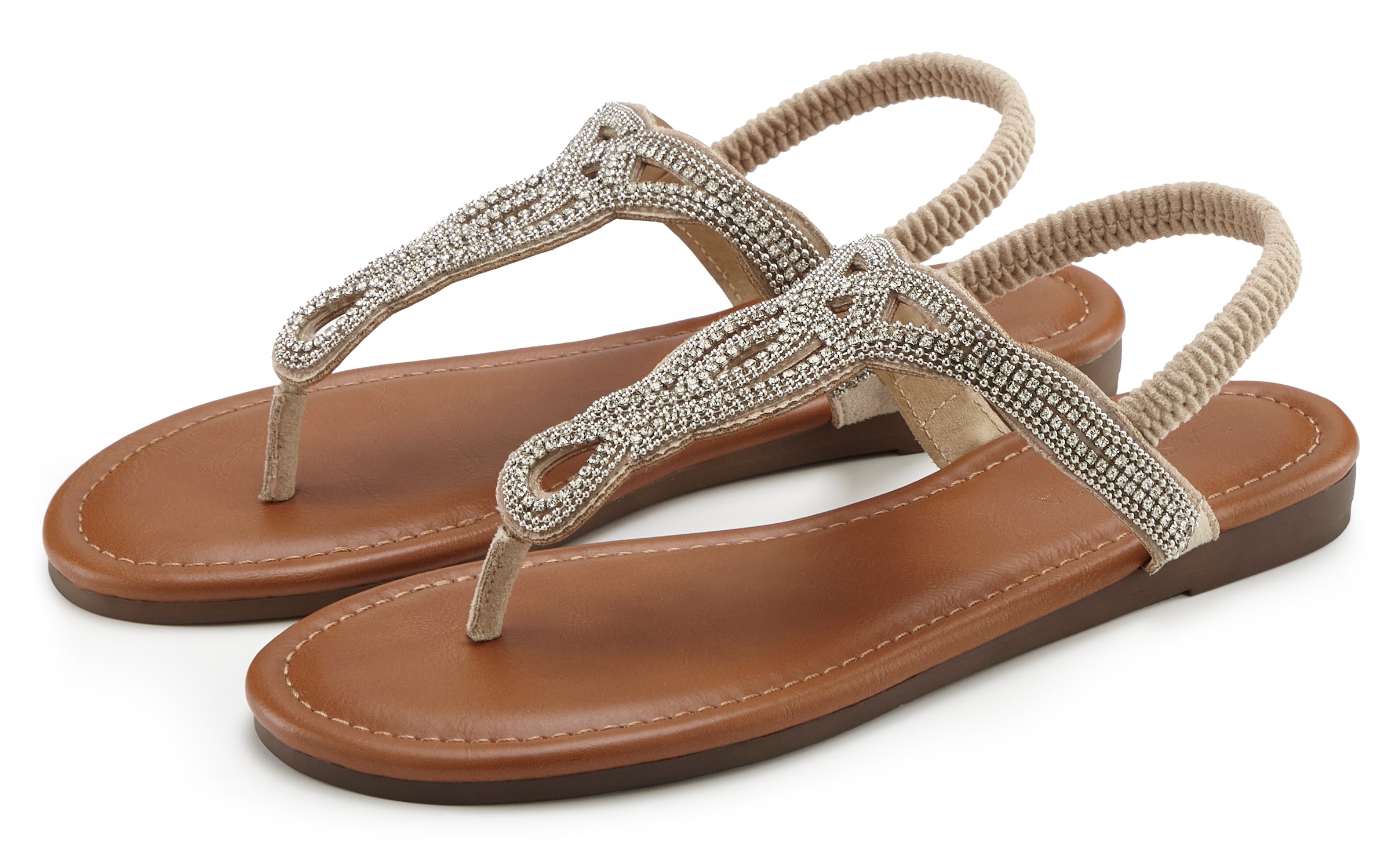 LASCANA Zehentrenner  Sandale, Pantolette mit Schmucksteinen in Glitzer-Optik VEGAN