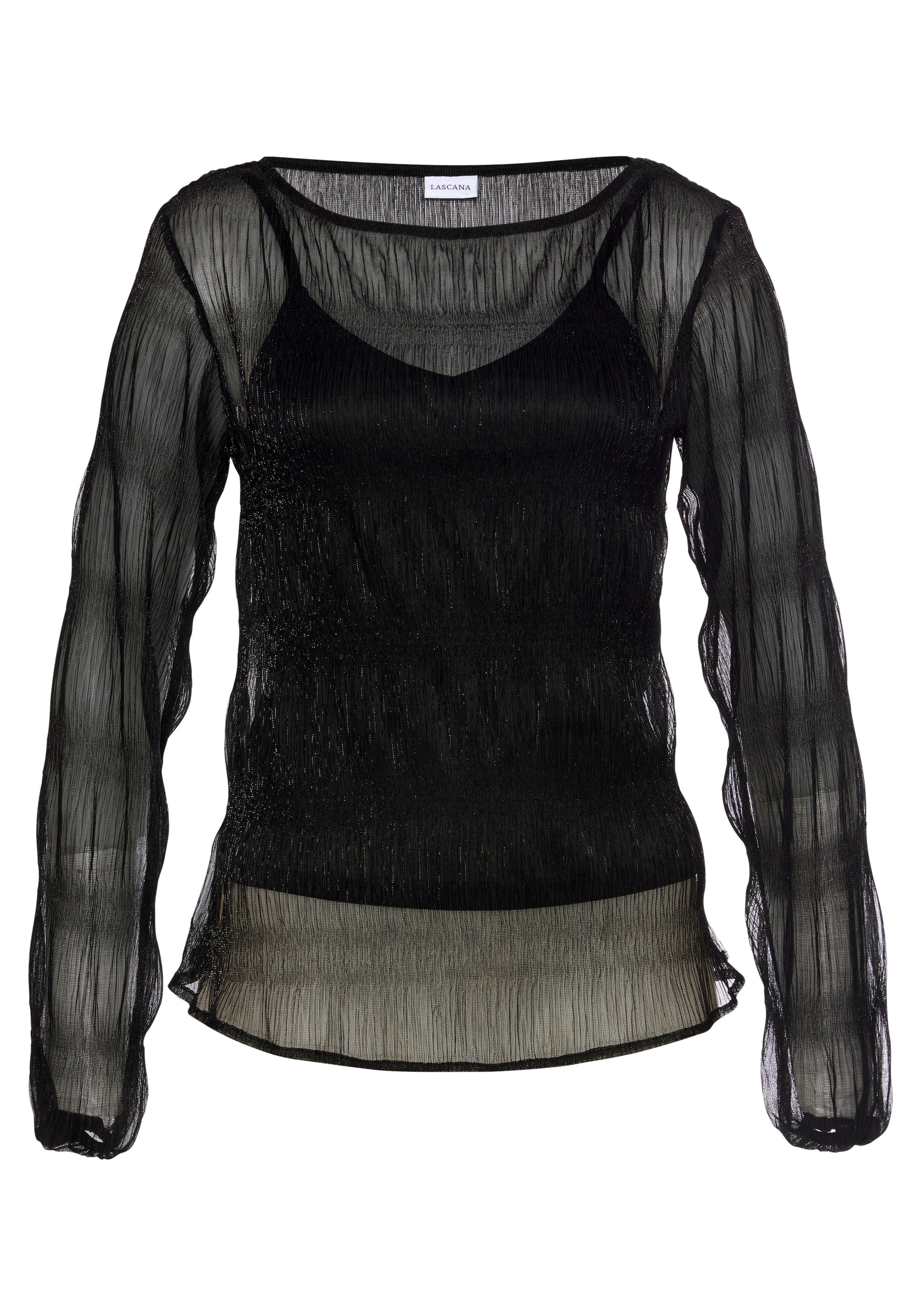 LASCANA Langarmbluse, (Set, mit Top), in transparentem Metallic-Look