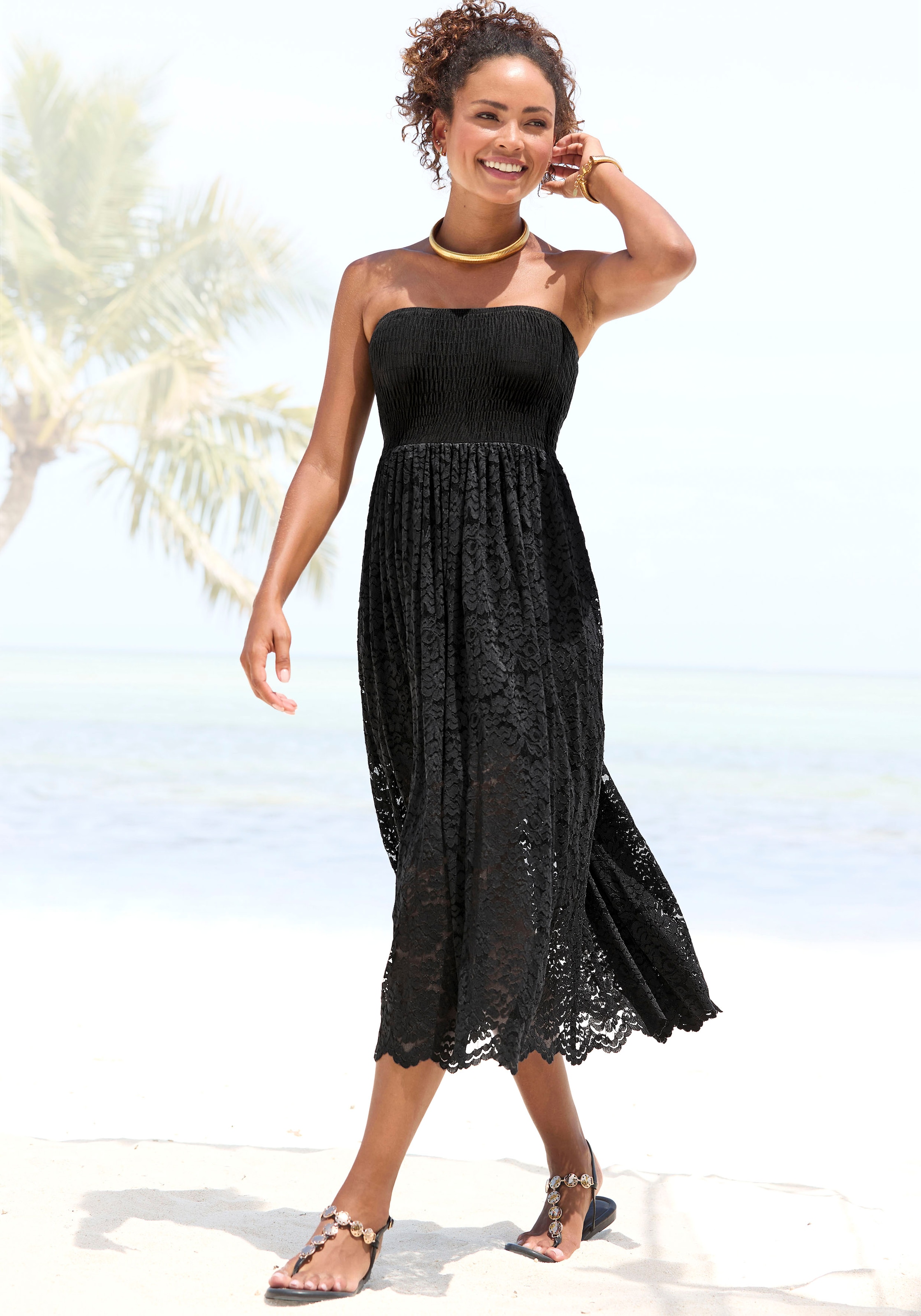 LASCANA 2-in-1-Kleid, aus geblümter Spitze, Sommerkleid oder Maxirock, elastisch