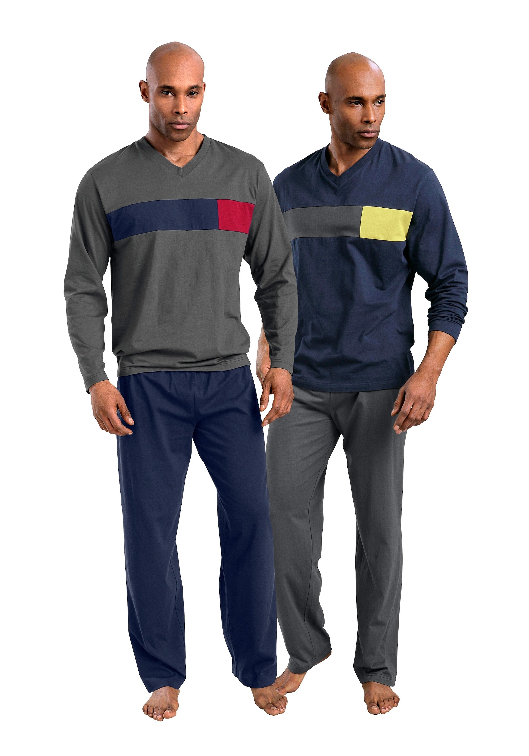 le jogger® Pyjama, (Packung, 4 tlg., 2 Stück), mit Colourblock-Einsätzen