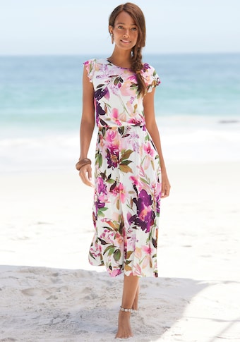 Beachtime Midikleid, mit Blumendruck und Gummizug, Sommerkleid, Strandkleid