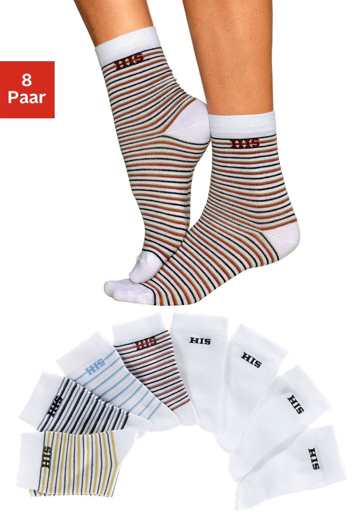 H.I.S Socken, (Packung, 8 Paar), geringelt und unifarben