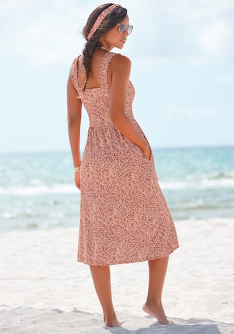 Beachtime Jerseykleid, mit Blätterdruck und Taschen, leichtes Strandkleid, Sommerkleid