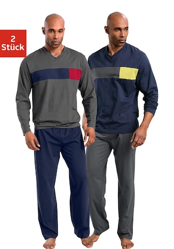 le jogger® Pyjama, (Packung, 2 Stück), mit Colourblock-Einsätzen