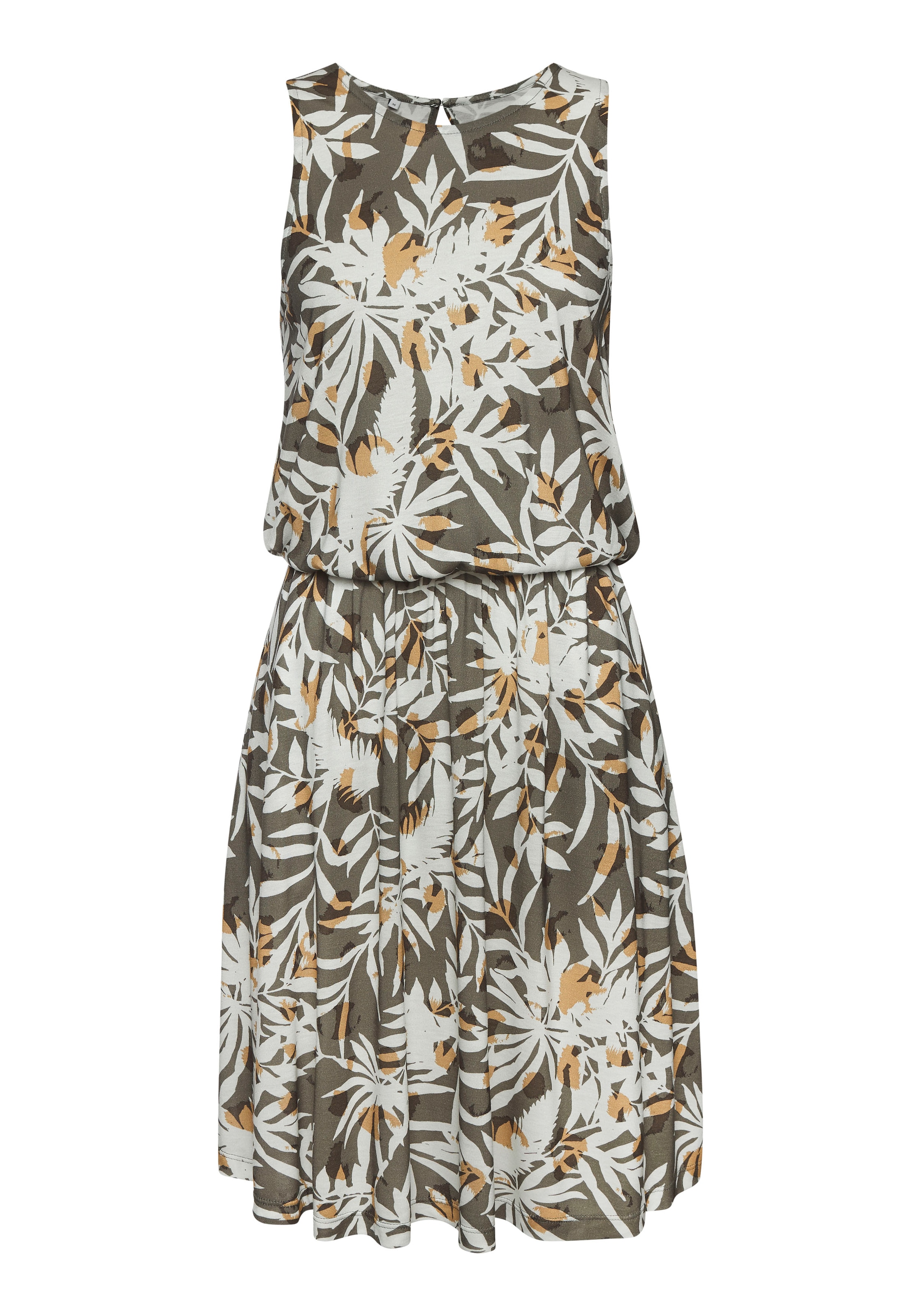 Vivance Jerseykleid, mit Blätterdruck, kurzes Sommerkleid, Strandkleid