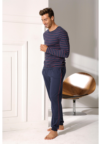 AUTHENTIC LE JOGGER Pyjama, (Packung, 4 tlg., 2 Stück), in langer Form mit garngefärbten Streifen