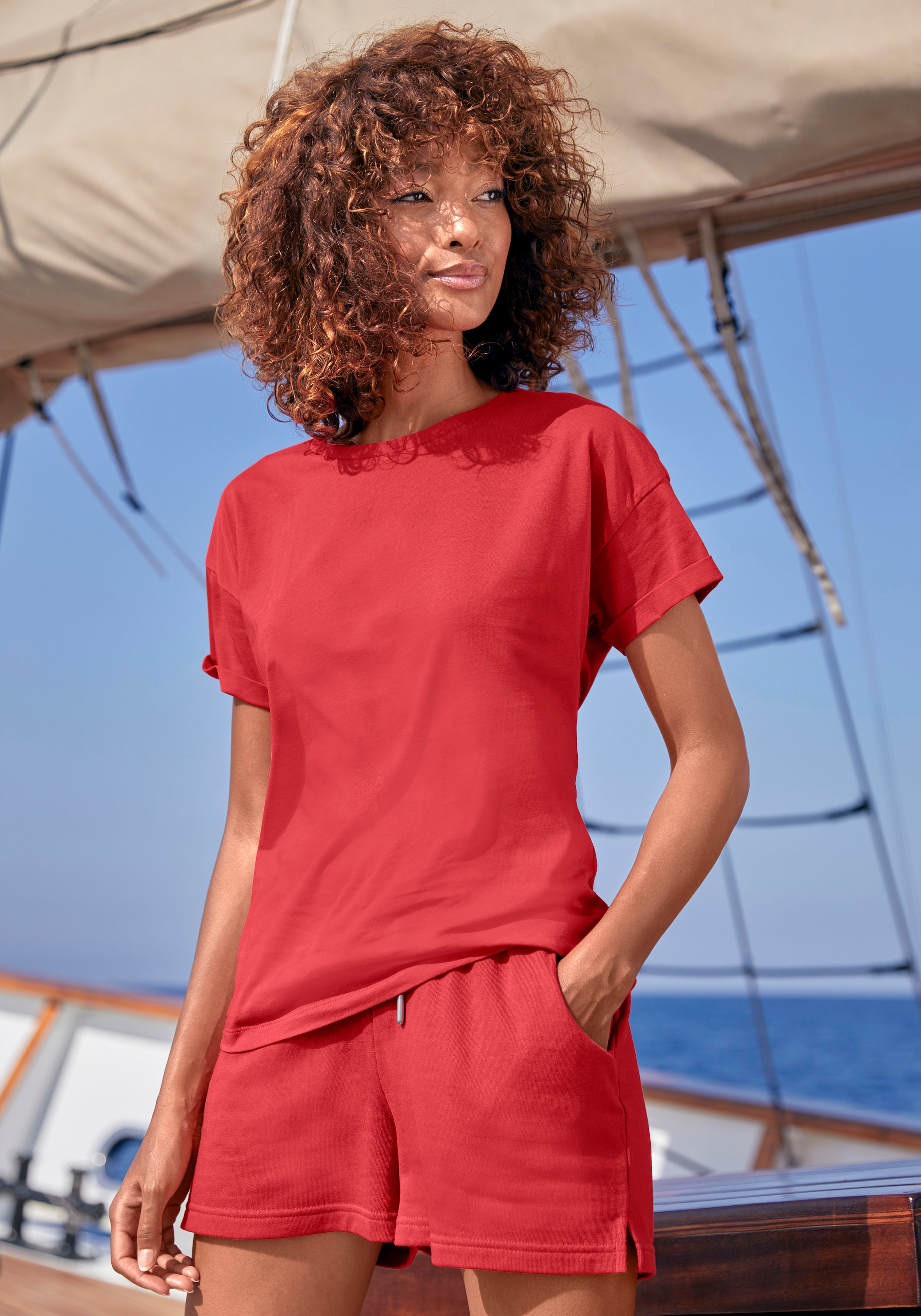 H.I.S T-Shirt LASCANA Stil, Lingerie & | Loungewear »mit Bademode, im Ärmelaufschlag«, online » kaufen maritimen Unterwäsche