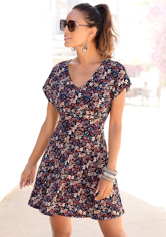 Vivance Sommerkleid, mit Blumendruck und V-Ausschnitt, leichtes Strandkleid
