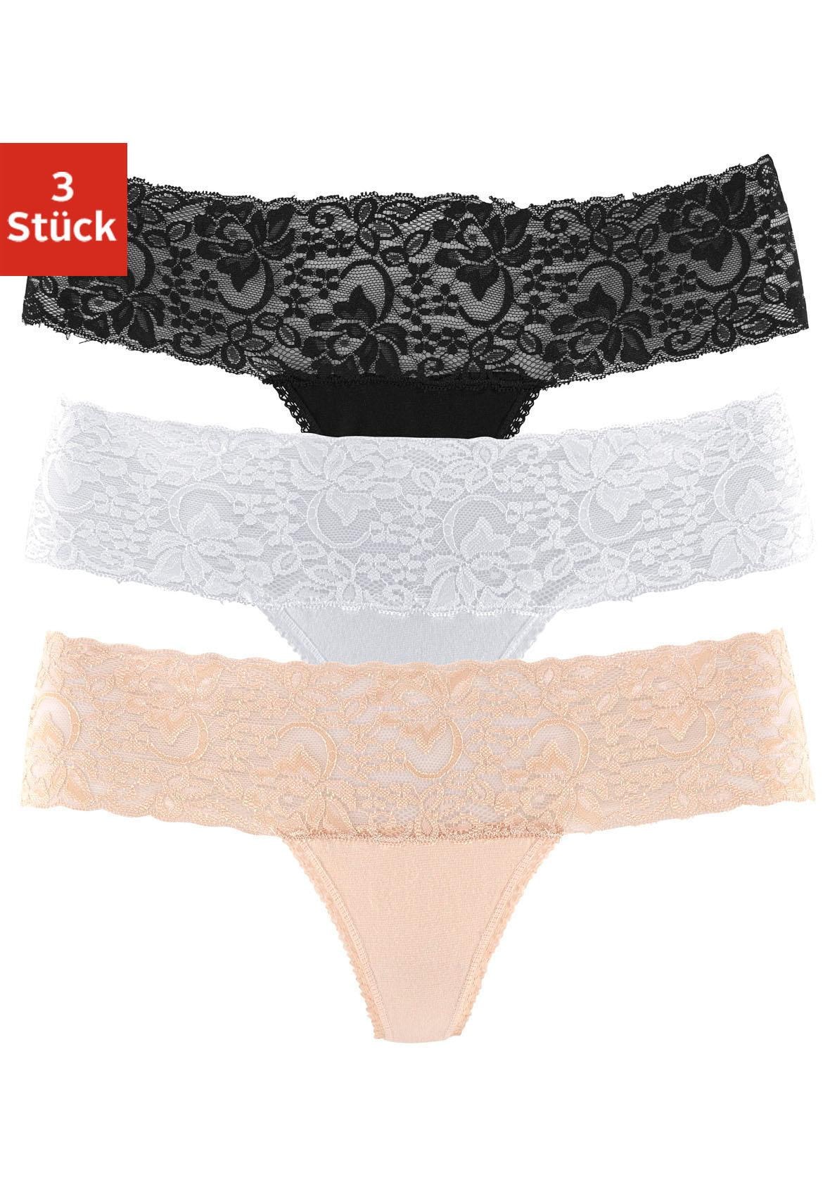 Vivance String, (Packung, & elastischer Lingerie LASCANA online St.), | 3 aus Bademode, Baumwolle Unterwäsche » Spitze floraler kaufen mit