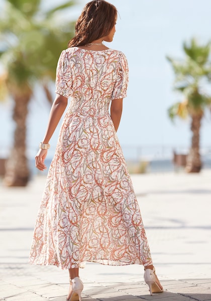 LASCANA Maxikleid, mit Alloverdruck und V-Ausschnitt, Sommerkleid, Strandkleid