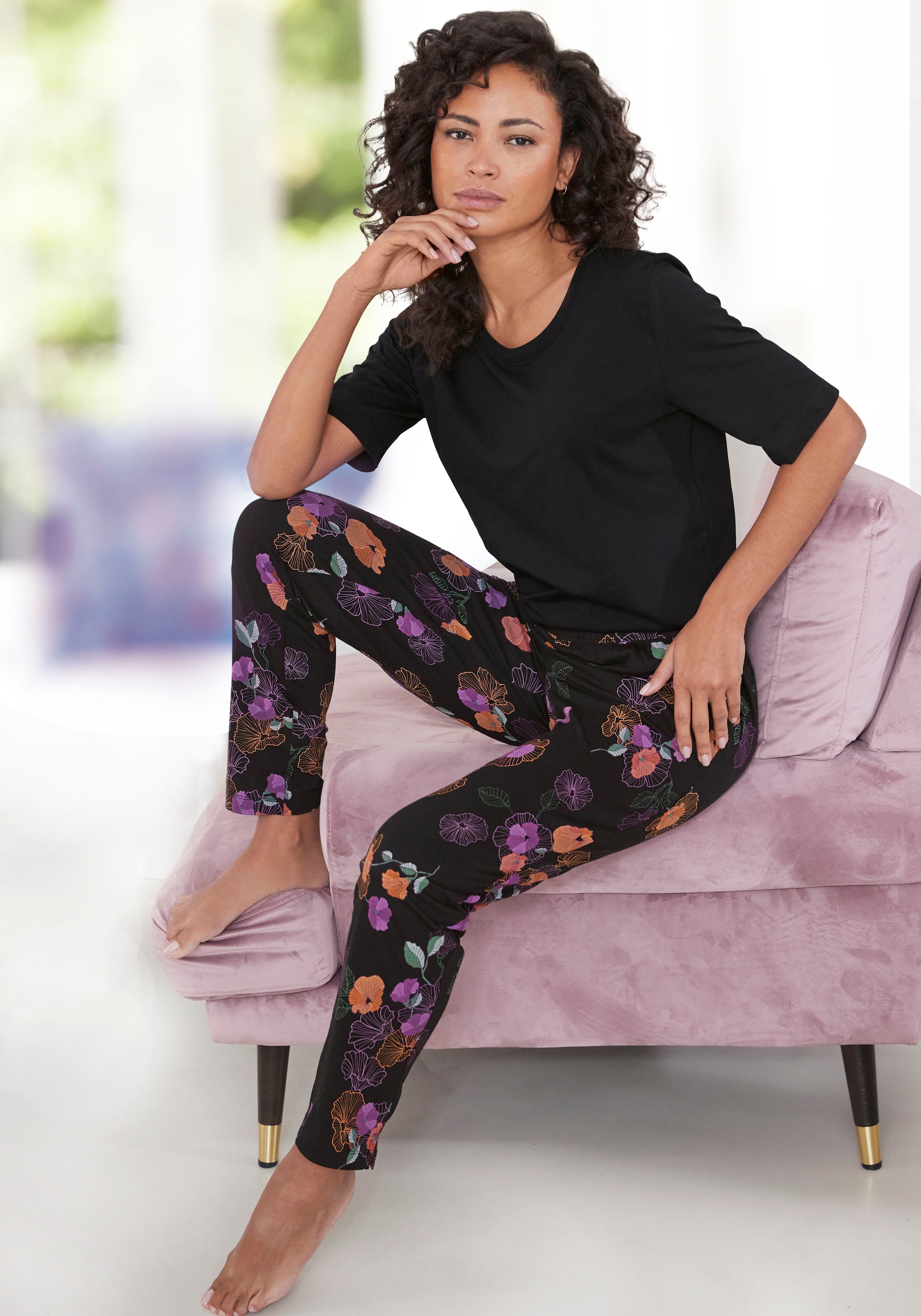 Vivance Dreams Pyjama, (2 tlg.), mit Blumen-Druck