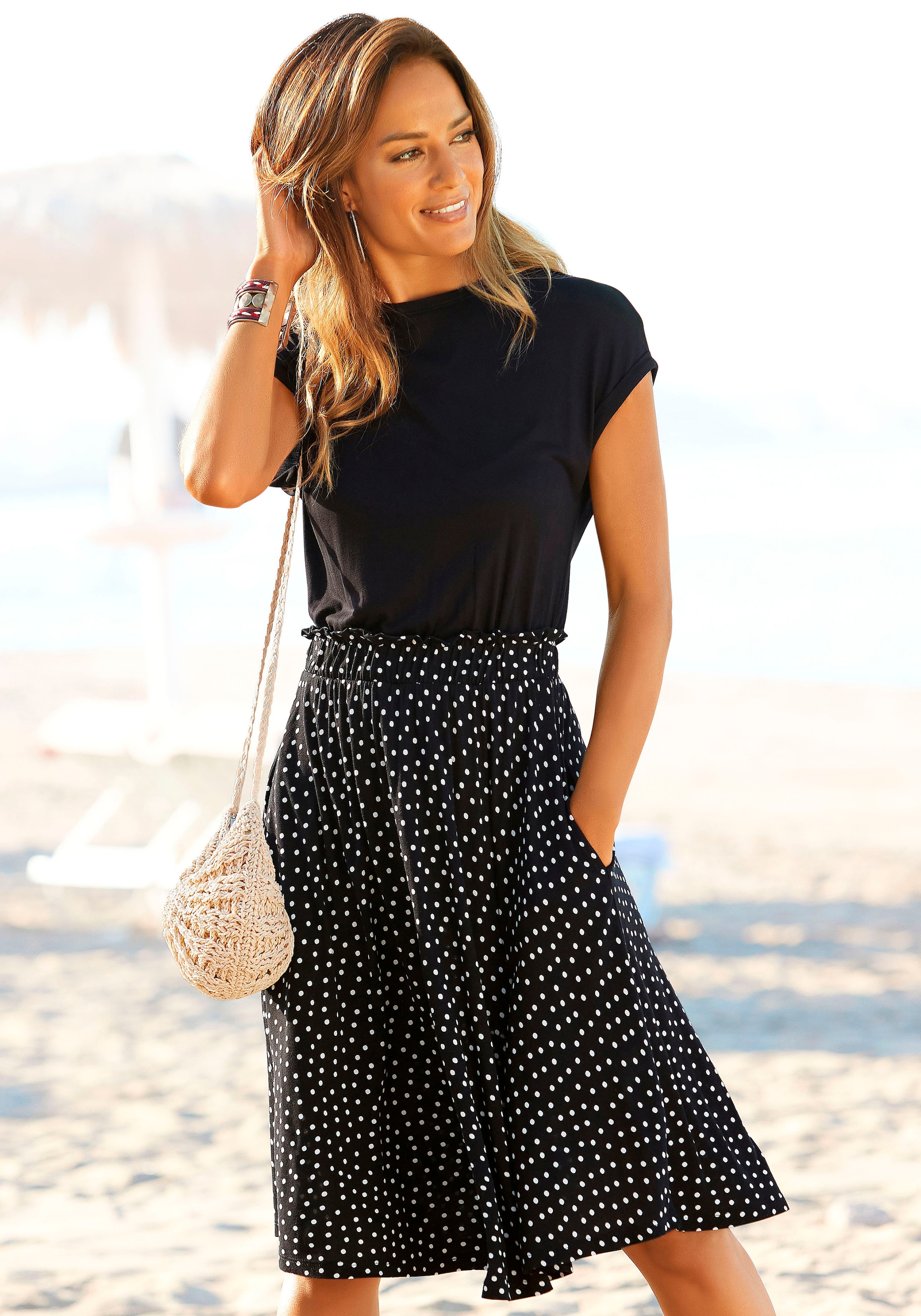Beachtime Jerseykleid, mit Paperbag-Bund und Taschen, Druckkleid,  sommerlich, elegant » LASCANA | Bademode, Unterwäsche & Lingerie online  kaufen | Strandkleider