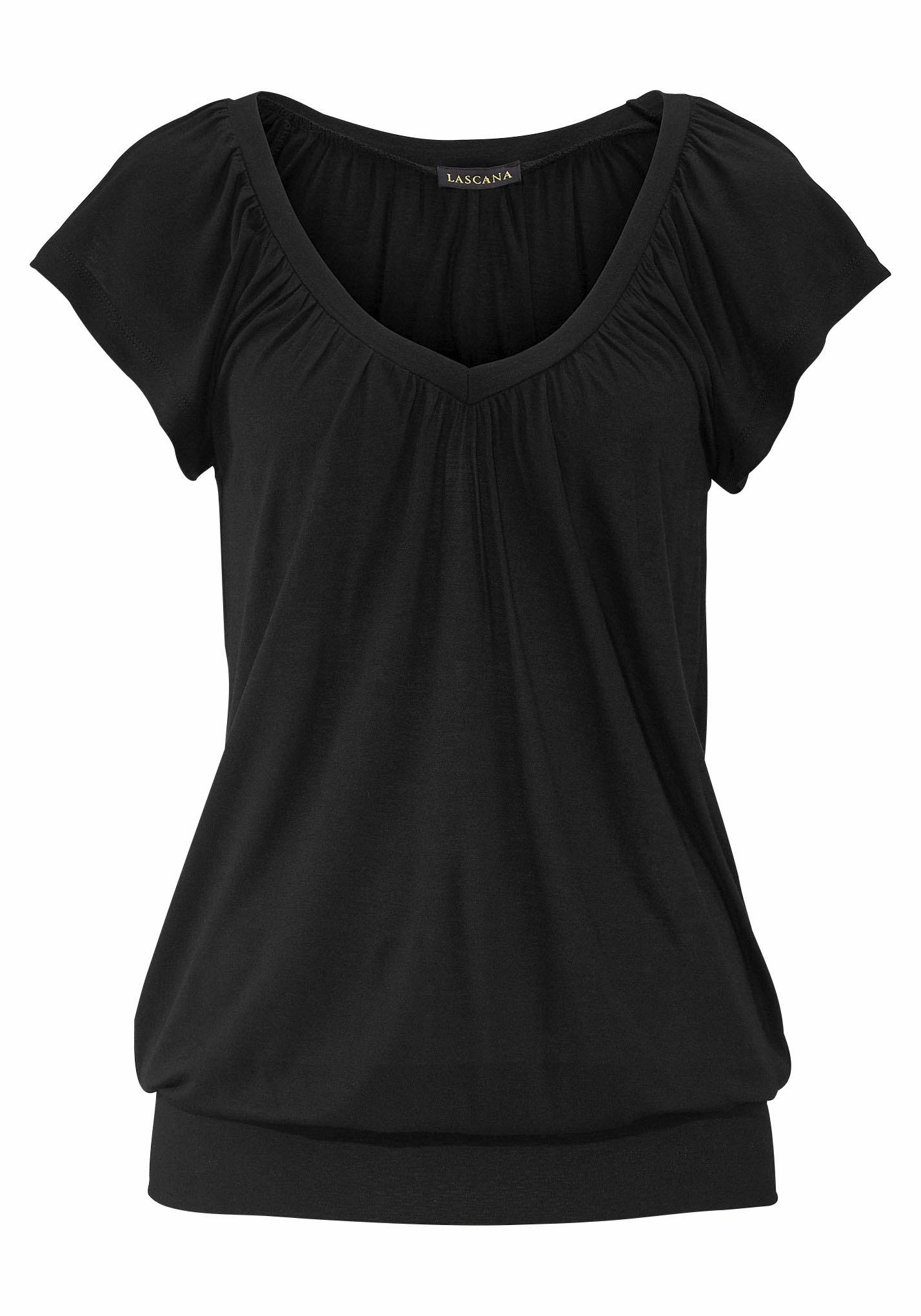 mit online Bademode, kaufen Lingerie & Unterwäsche Gummizugbund, V-Ausschnitt, breitem V-Shirt, mit » LASCANA Basic | LASCANA T-Shirt