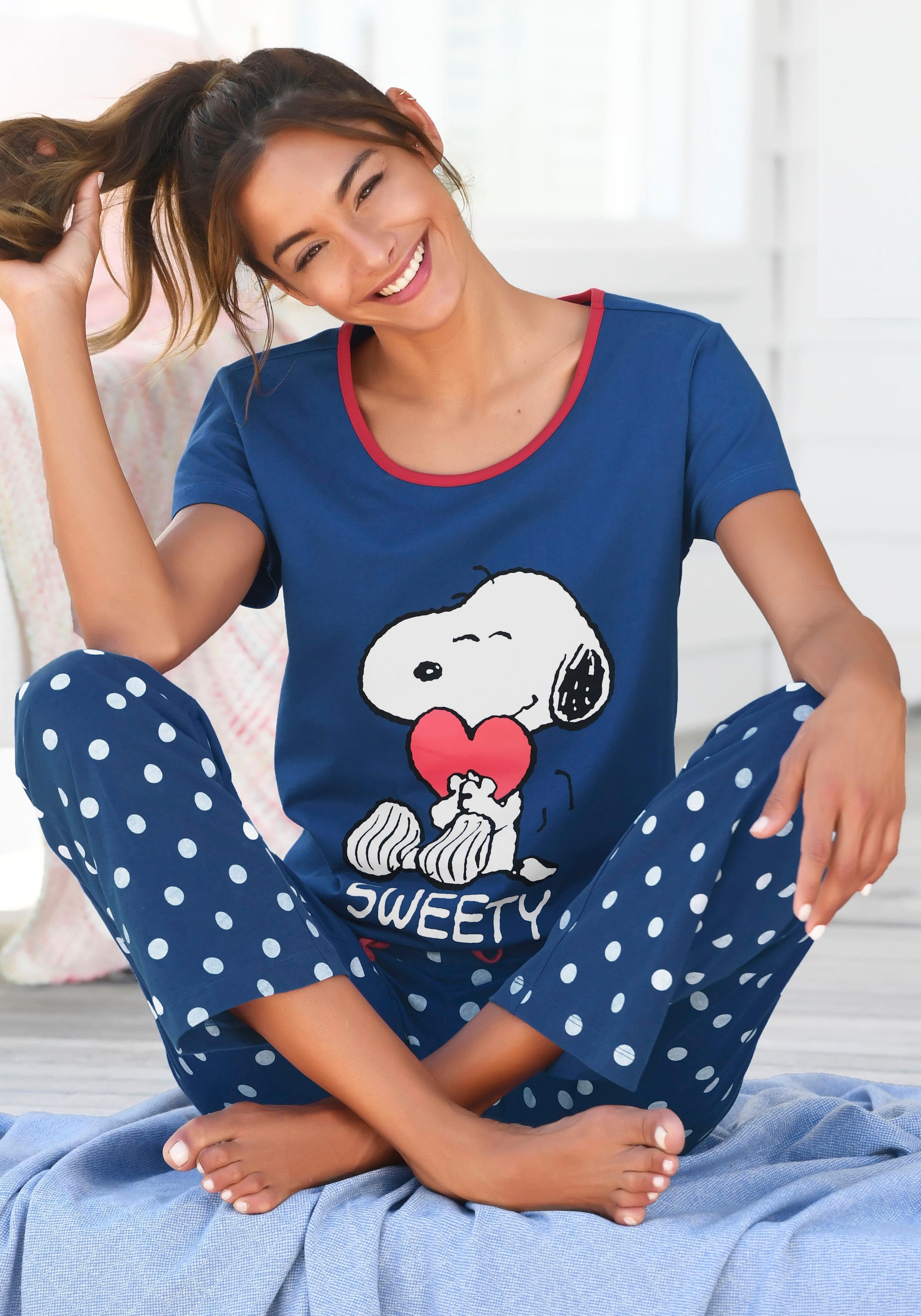 Peanuts Pyjama, Bademode, | » LASCANA und tlg., (2 Snoopy-Druck Pünktchen-Hose Lingerie kaufen Unterwäsche mit 1 online & Stück)