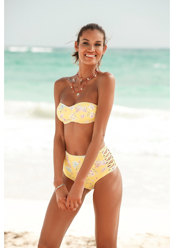 Sunseeker Highwaist-Bikini-Hose »Ditsy«, mit Häkelkante und seitlichen Zierbändern
