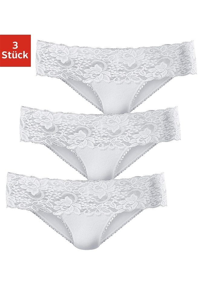 LASCANA & elastischer St.), Baumwolle mit online 3 floraler | Spitze kaufen Panty, (Packung, Lingerie aus Vivance Bademode, » Unterwäsche