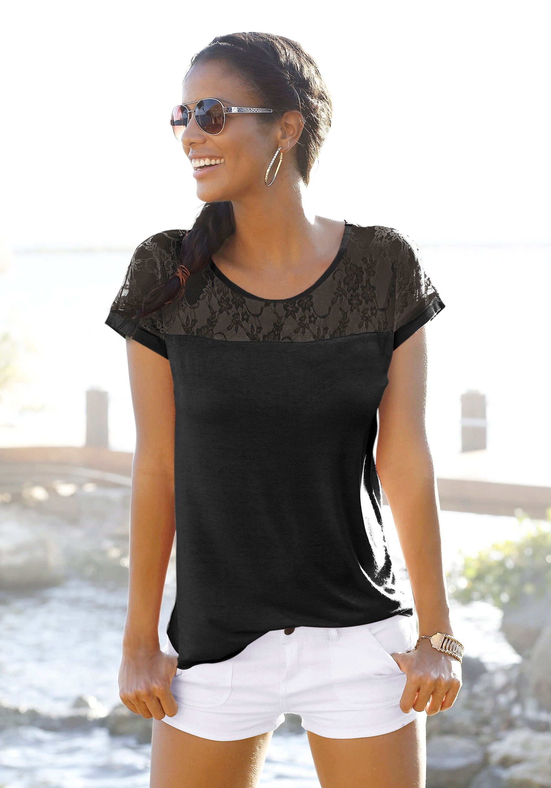 LASCANA Strandshirt, mit Spitzeneinsatz » online | kaufen & Unterwäsche Lingerie LASCANA Bademode
