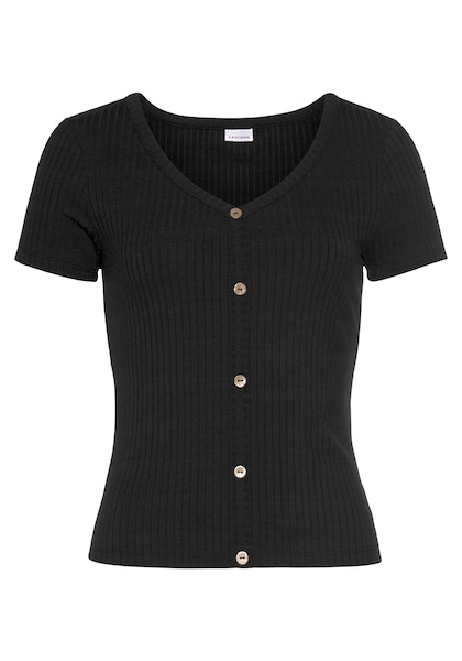 LASCANA Kurzarmshirt, aus Rippware mit Zierknopfleiste, T-Shirt, V-Ausschnitt