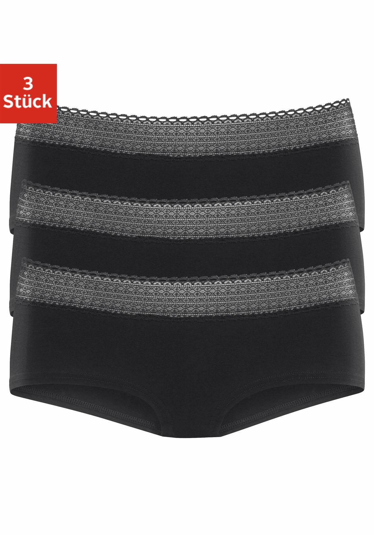 s.Oliver Panty, (3er-Pack), aus elastischer Baumwoll-Qualität mit grafischer Spitze