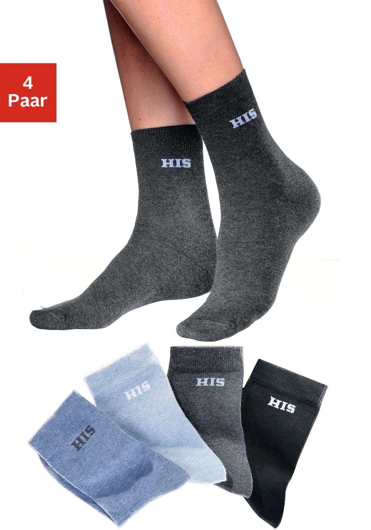 H.I.S Basicsocken, (Packung, 4 Paar), mit eingestricktem Markenlogo