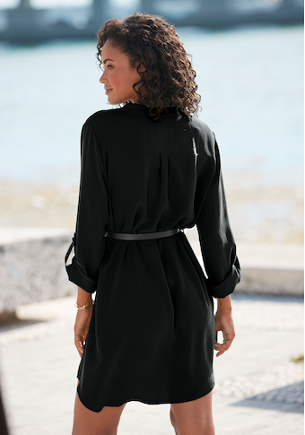 LASCANA Longbluse, (mit Gürtel in Lederoptik), aus gekreppter Ware, lockeres Blusenkleid, elegant-chic