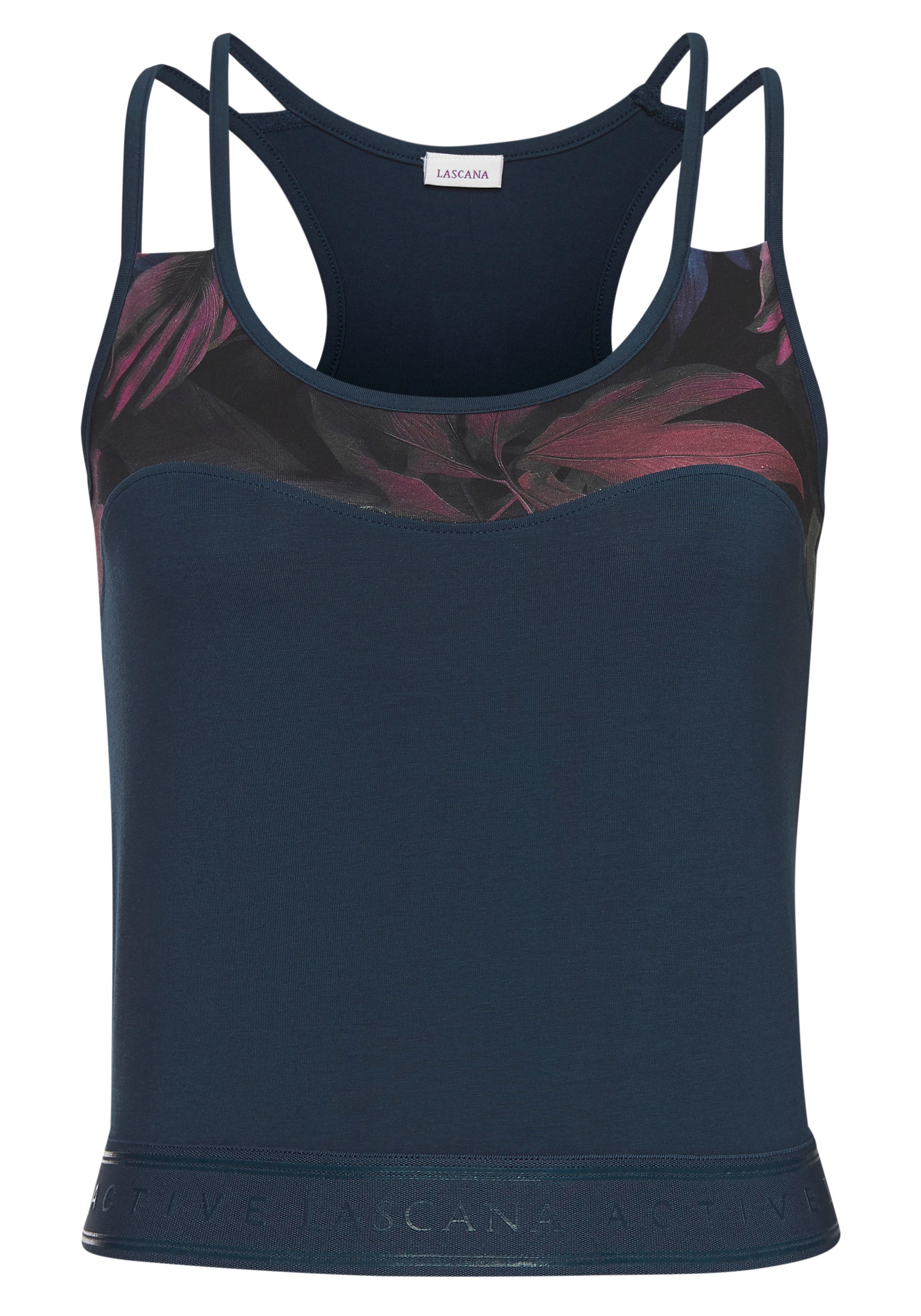 LASCANA ACTIVE Crop-Top, Sporttop mit floralem Einsatz und Racerback