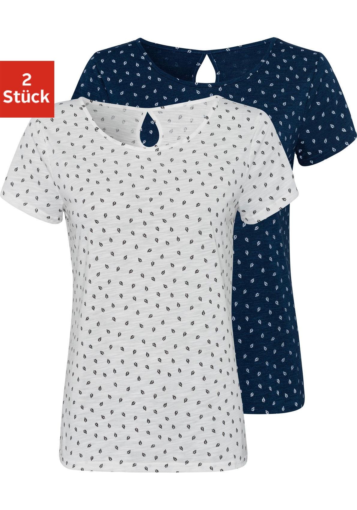 LASCANA T-Shirt, (2er-Pack), mit süßem & | Unterwäsche kaufen Lingerie Blätter-Druck Cut-Out Nacken » und im LASCANA online Bademode
