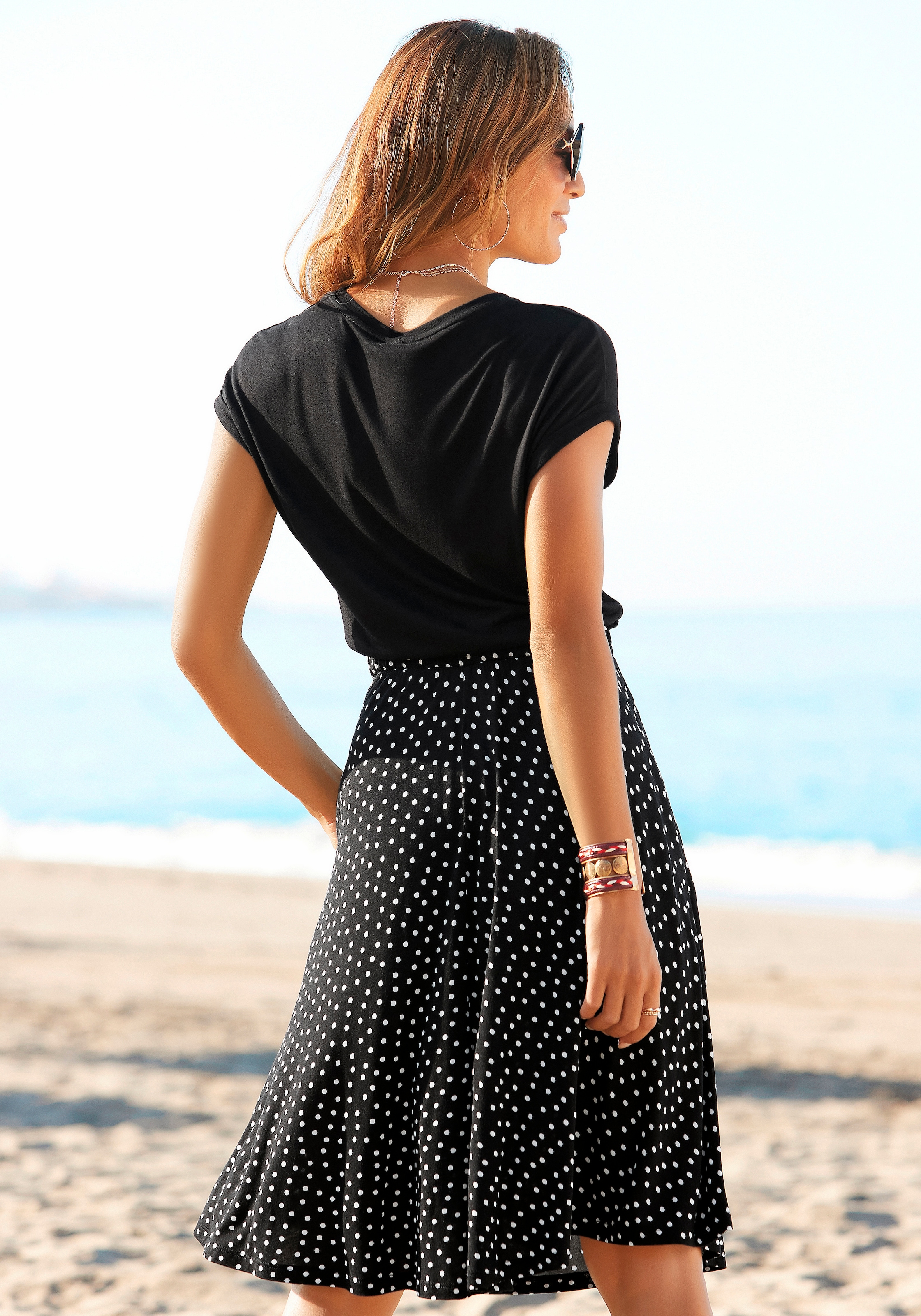 Beachtime Jerseykleid, mit Paperbag-Bund und Bademode, & Lingerie Taschen, LASCANA elegant » online sommerlich, Druckkleid, kaufen Unterwäsche 