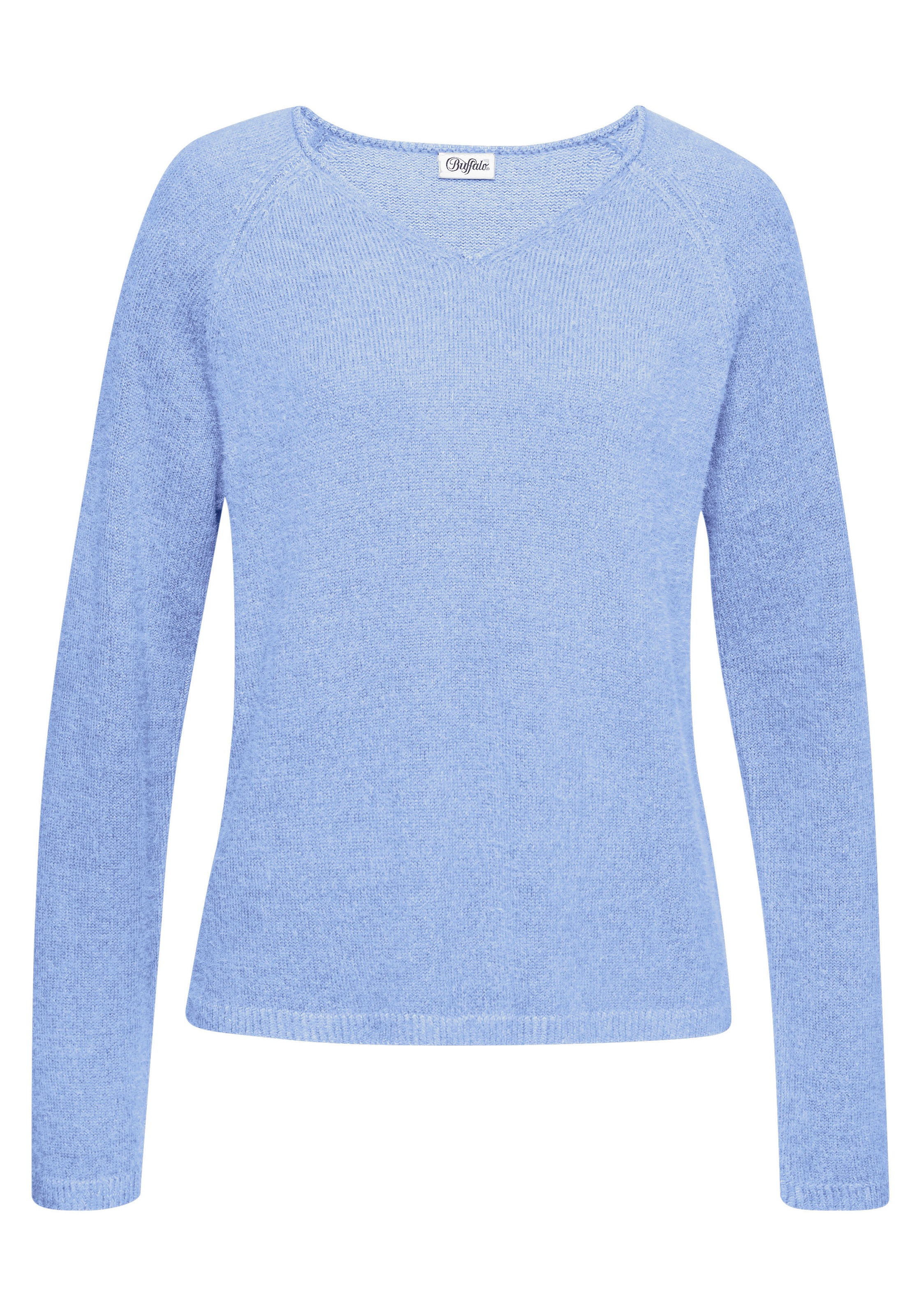 Buffalo V-Ausschnitt-Pullover, mit modischer Melange-Optik, weicher Strickpullover, elastisch