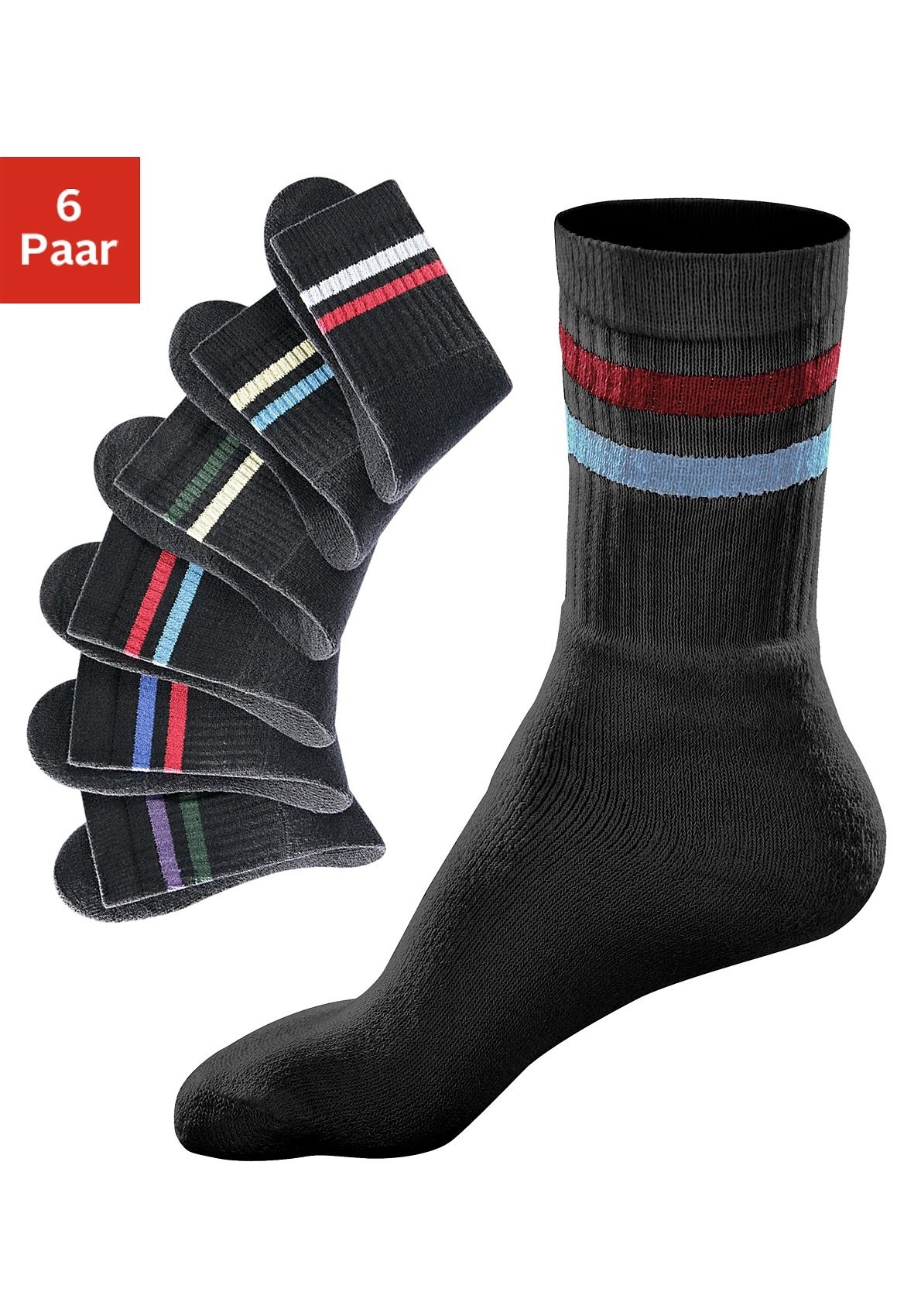 Go in Freizeitsocken, (Packung, 6 Paar), mit farbigen Streifen