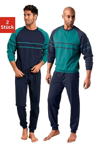 le jogger® Pyjama, (2 Stück), in langer Form mit aufgesetzten Streifen